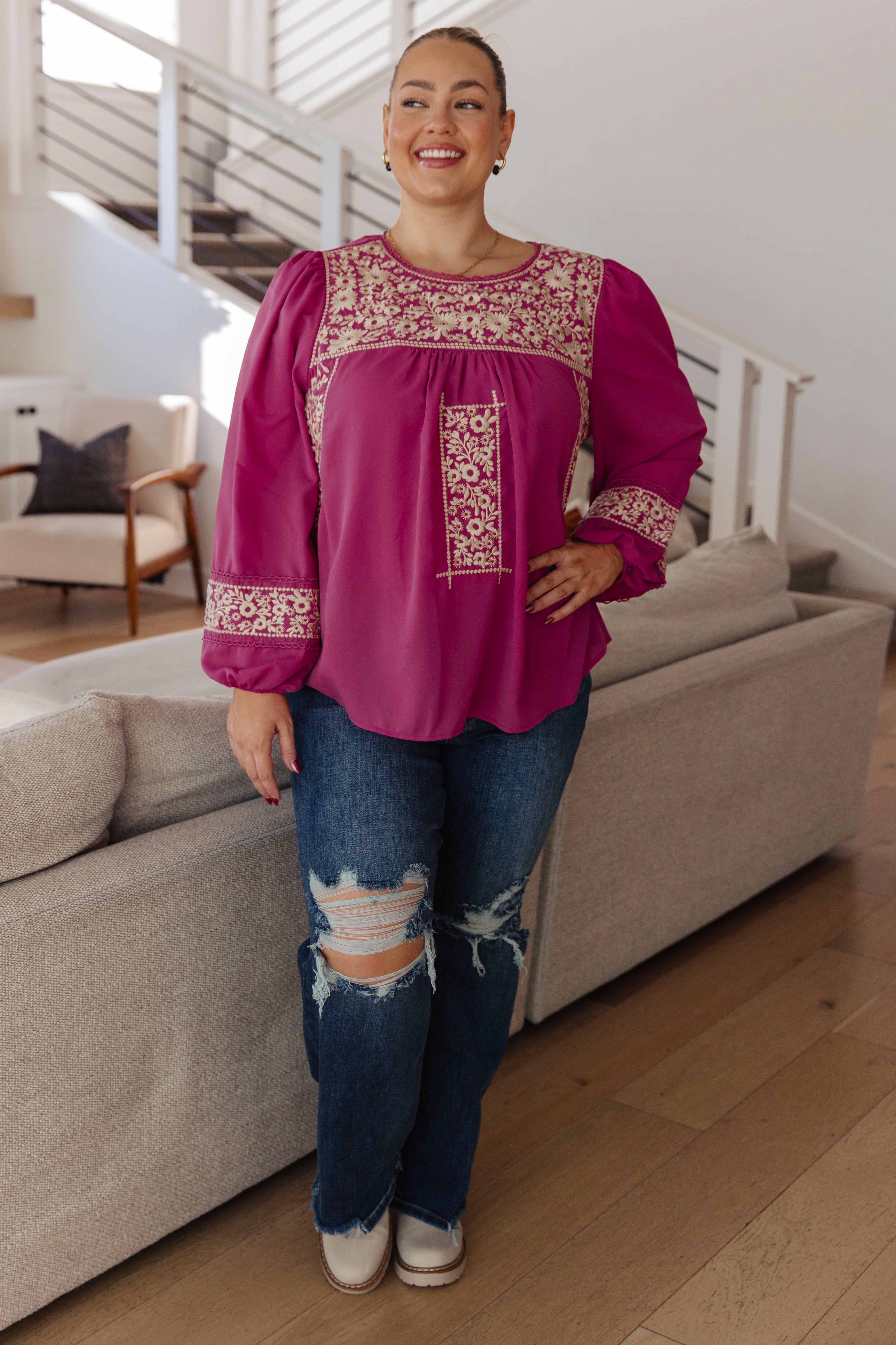 Rodeo Queen Embroidered Blouse-Blouses-Stay Foxy Boutique, Florissant, Missouri