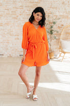 Roll With me Romper in Tangerine-Jumpsuits & Rompers-Stay Foxy Boutique, Florissant, Missouri