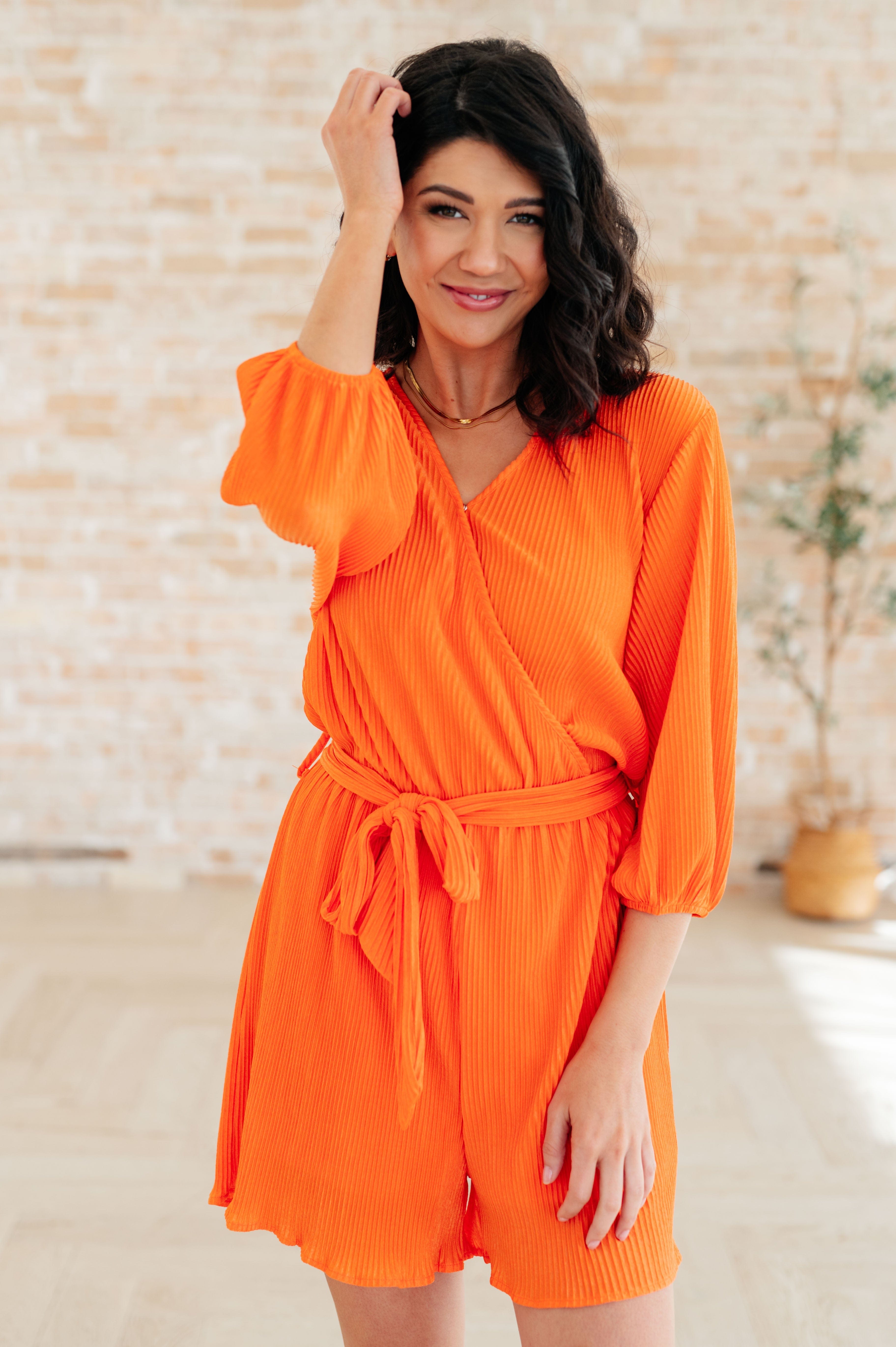 Roll With me Romper in Tangerine-Jumpsuits & Rompers-Stay Foxy Boutique, Florissant, Missouri