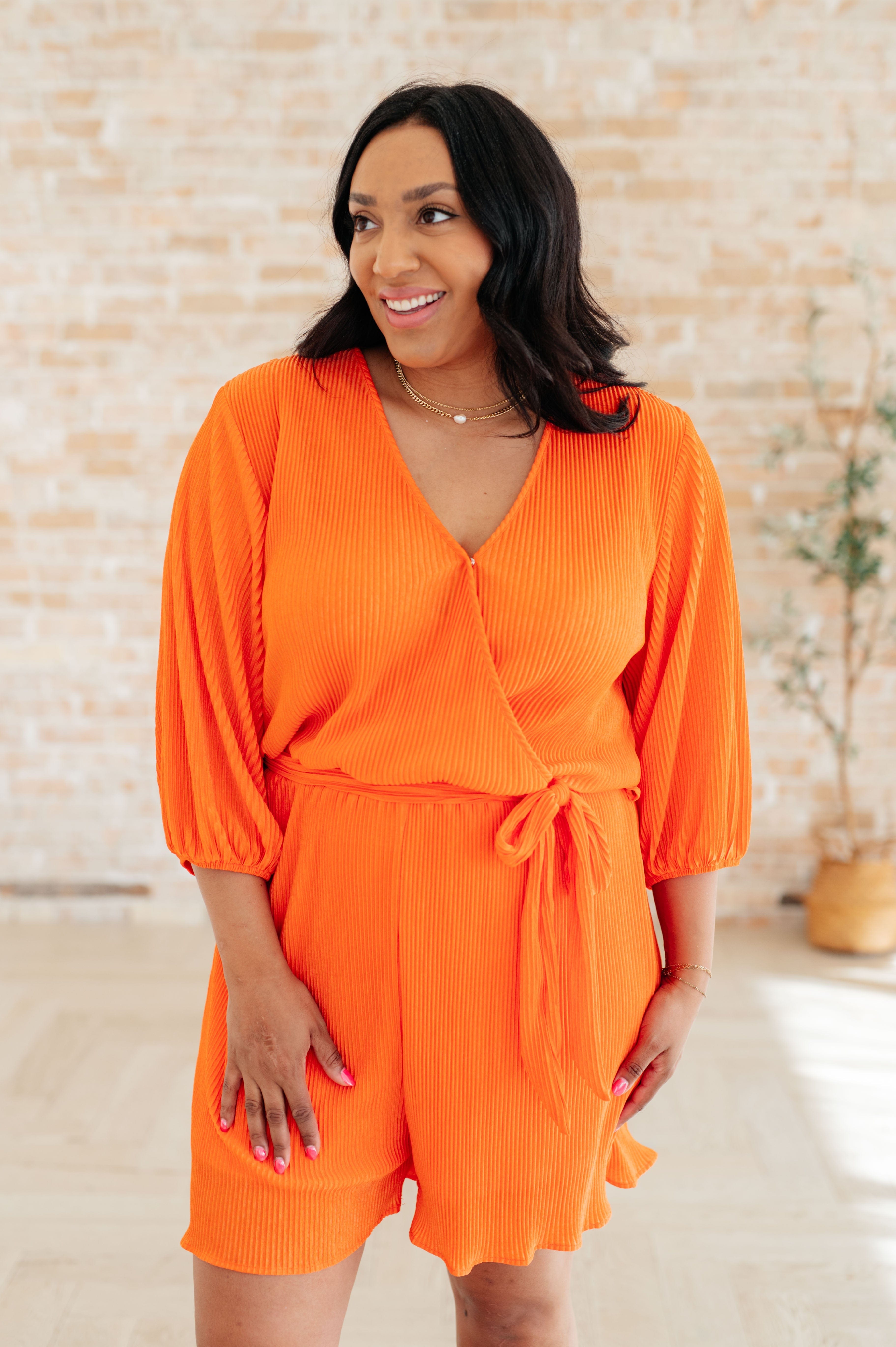 Roll With me Romper in Tangerine-Jumpsuits & Rompers-Stay Foxy Boutique, Florissant, Missouri