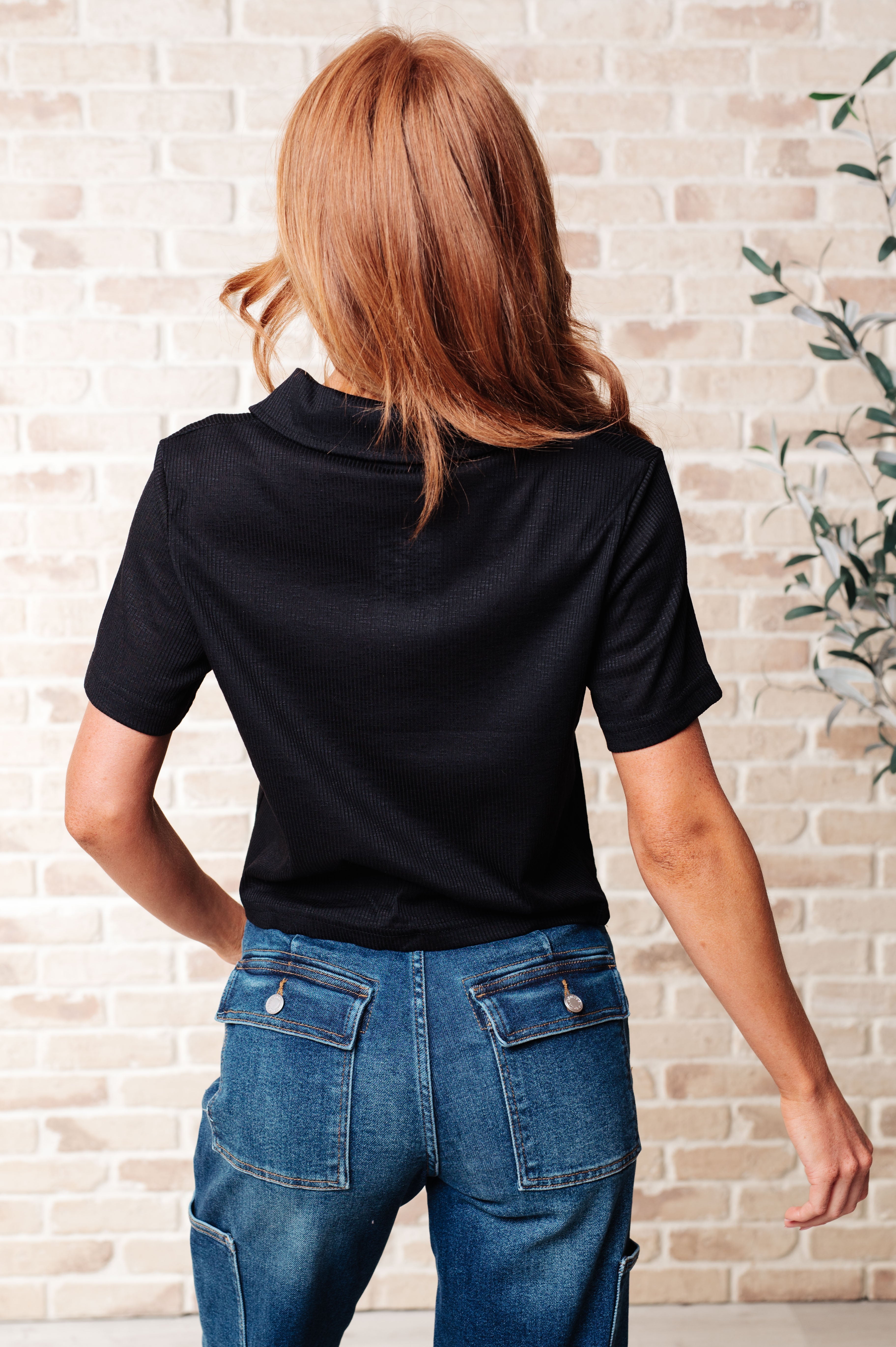 Rory Ribbed Cropped Tennis Tee in Black-Tops-Stay Foxy Boutique, Florissant, Missouri