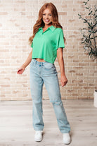 Rory Ribbed Cropped Tennis Tee in Green-Tops-Stay Foxy Boutique, Florissant, Missouri