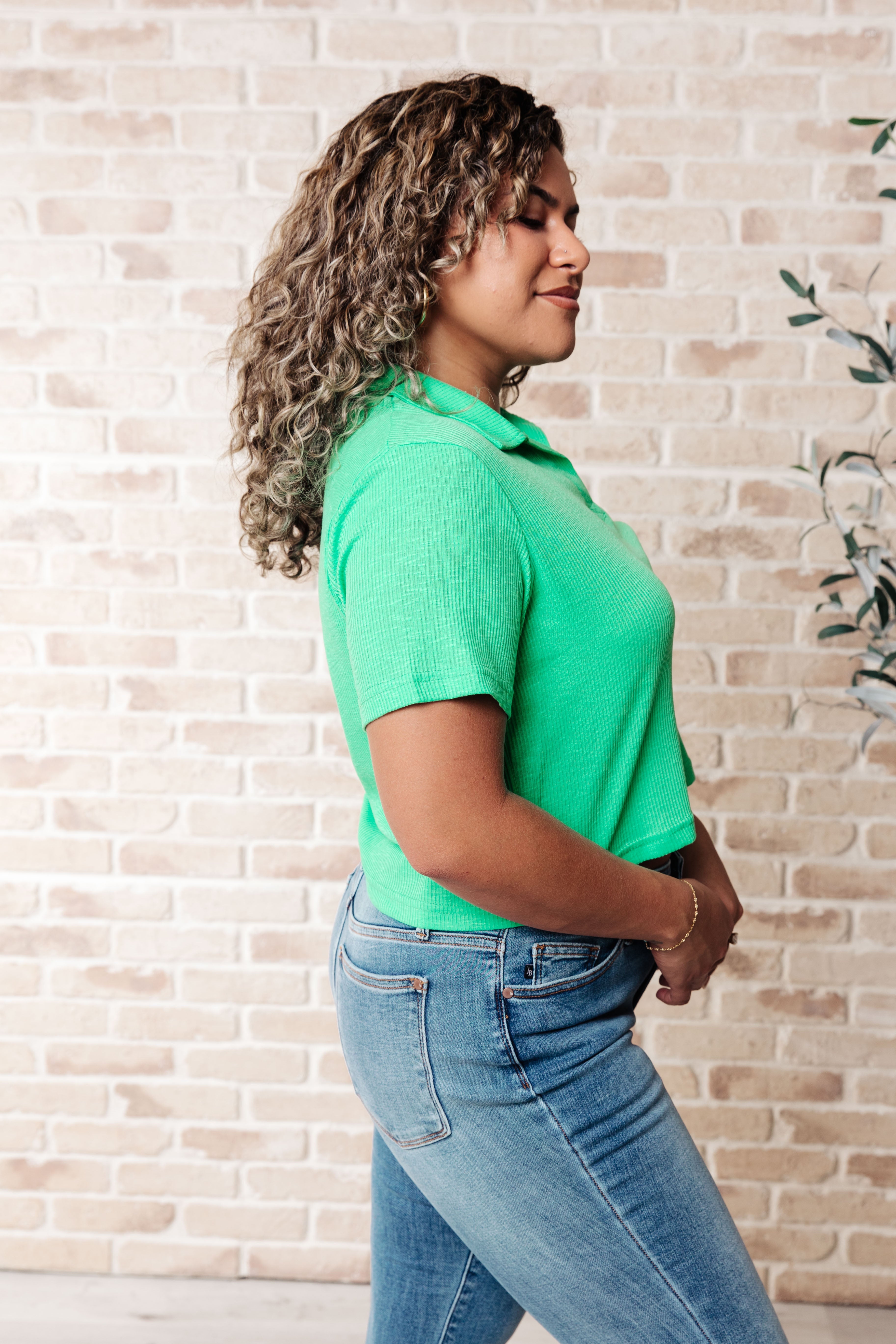 Rory Ribbed Cropped Tennis Tee in Green-Tops-Stay Foxy Boutique, Florissant, Missouri