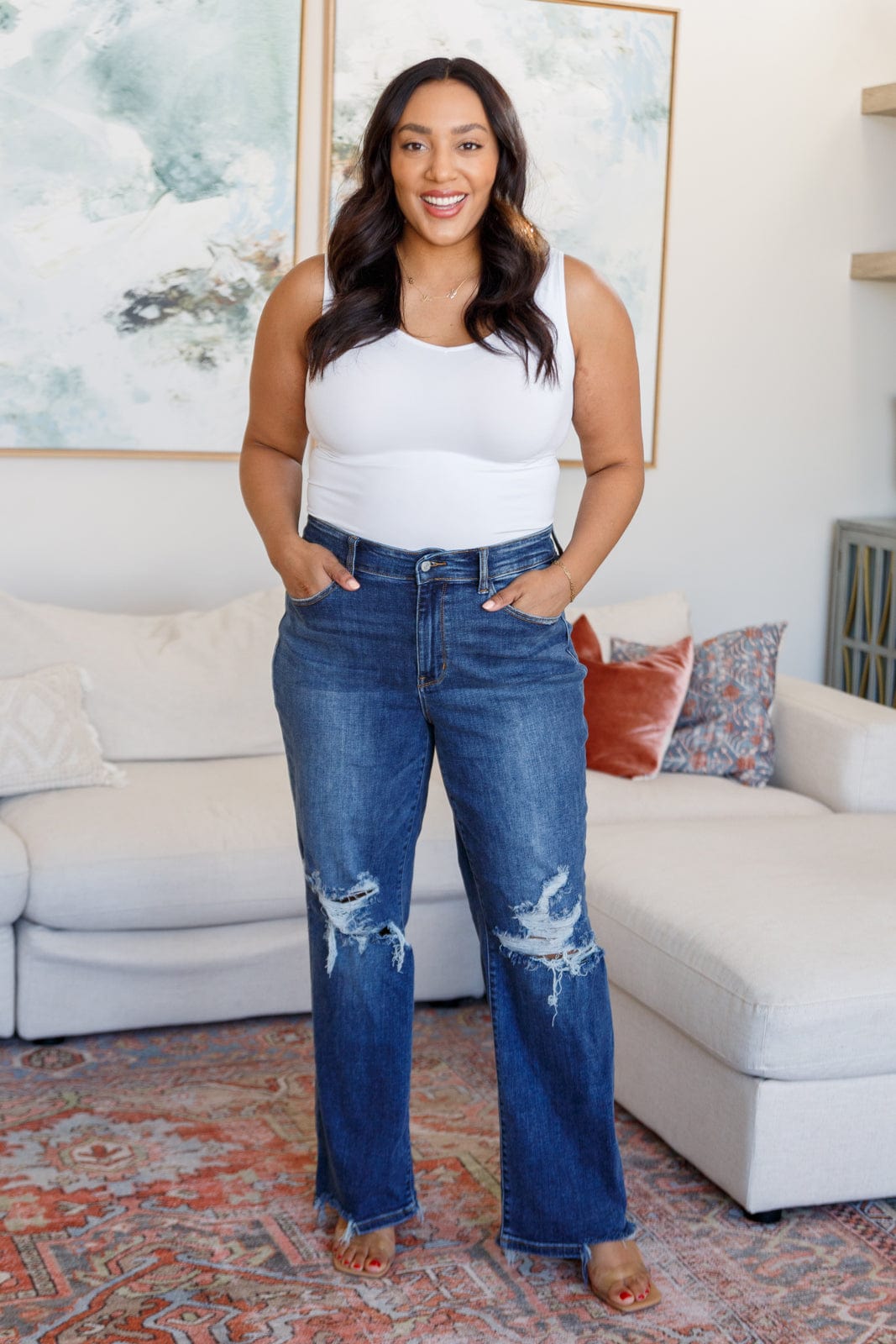 Rose High Rise 90's Straight Jeans in Dark Wash-Womens-Stay Foxy Boutique, Florissant, Missouri