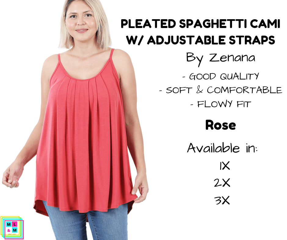 PLUS Pleated Spaghetti Strap Cami - Rose-Tank Top-Stay Foxy Boutique, Florissant, Missouri