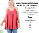 PLUS Pleated Spaghetti Strap Cami - Rose-Tank Top-Stay Foxy Boutique, Florissant, Missouri