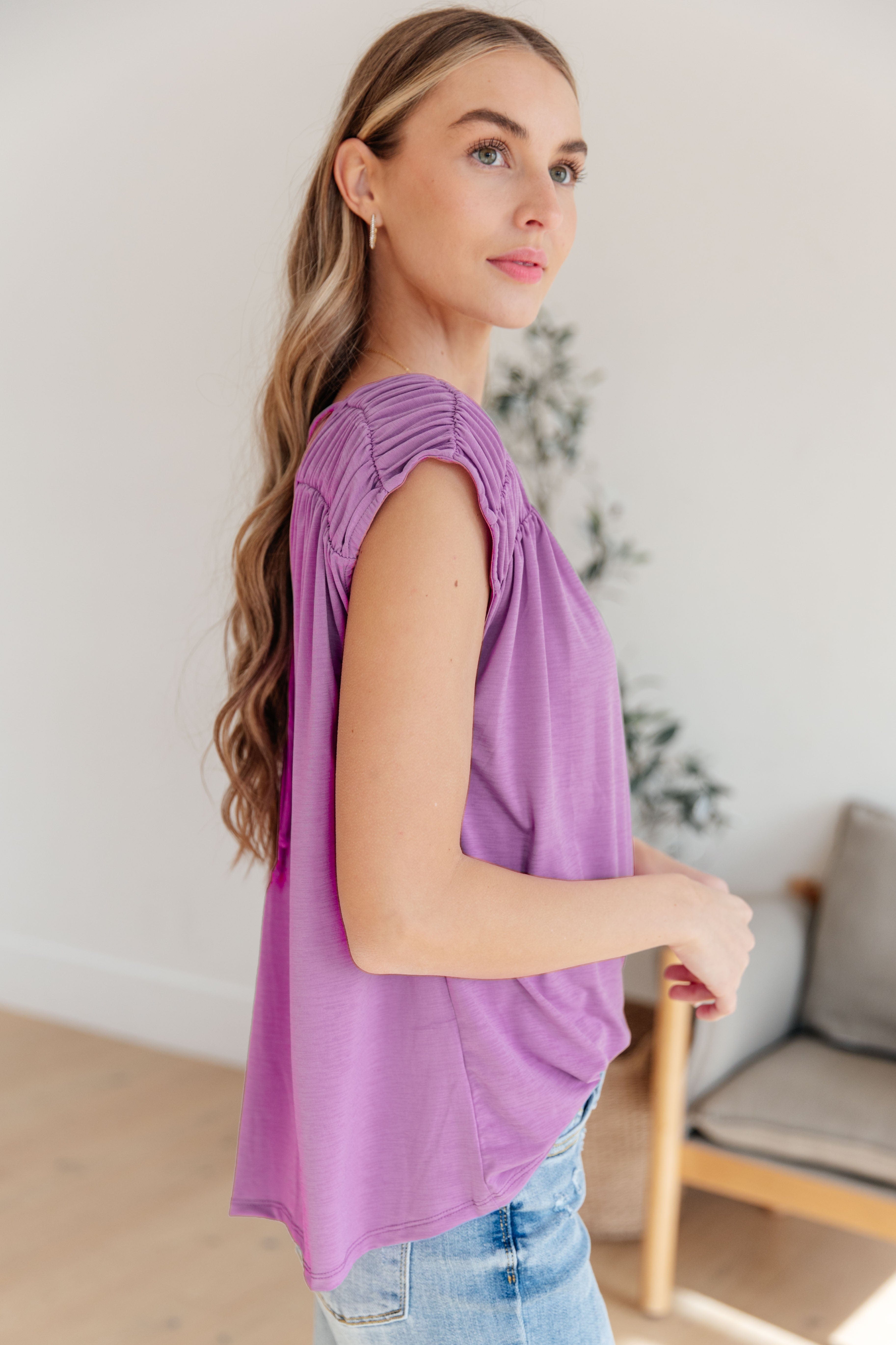Ruched Cap Sleeve Top in Lavender-Womens-Stay Foxy Boutique, Florissant, Missouri