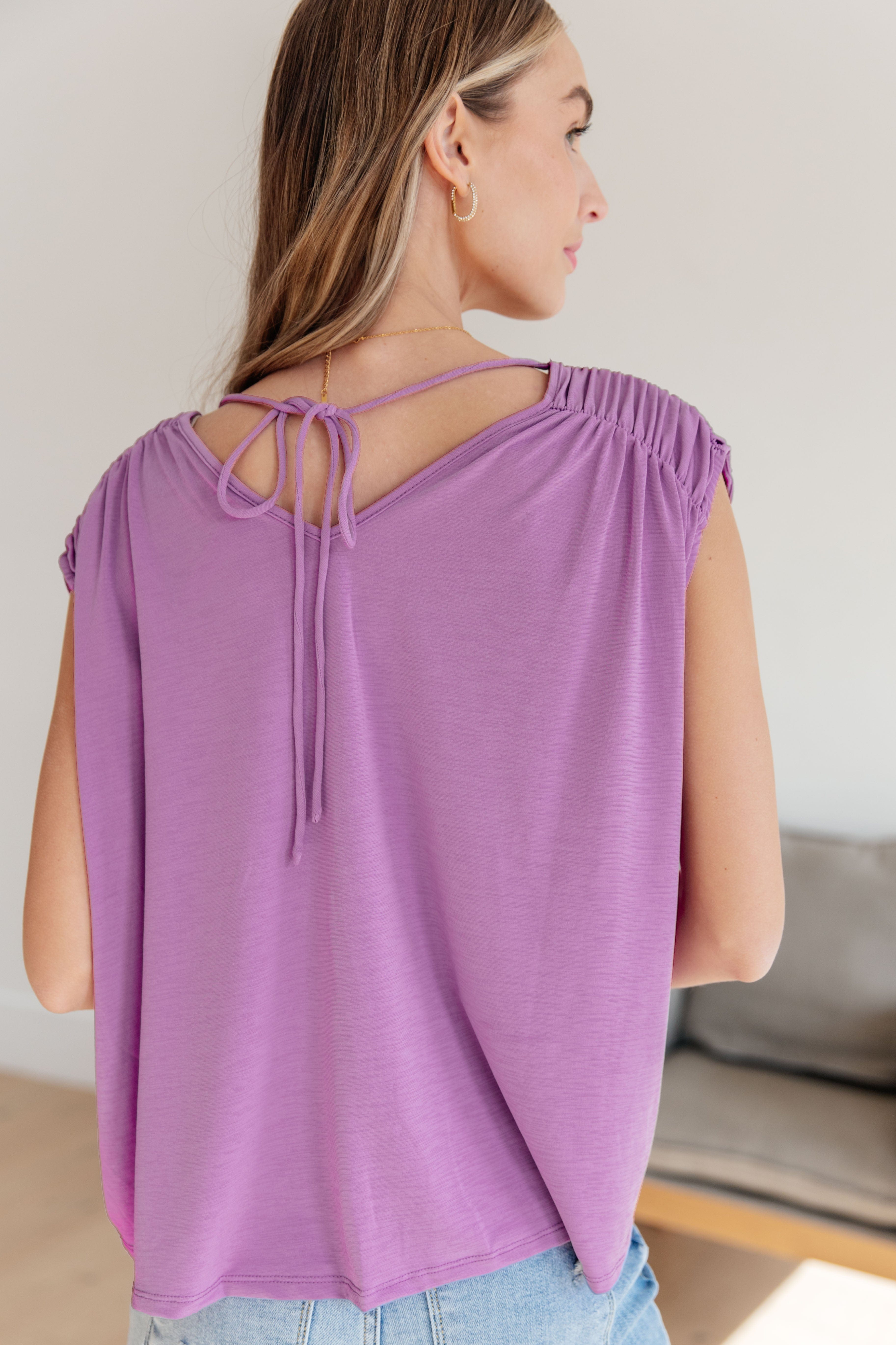 Ruched Cap Sleeve Top in Lavender-Womens-Stay Foxy Boutique, Florissant, Missouri