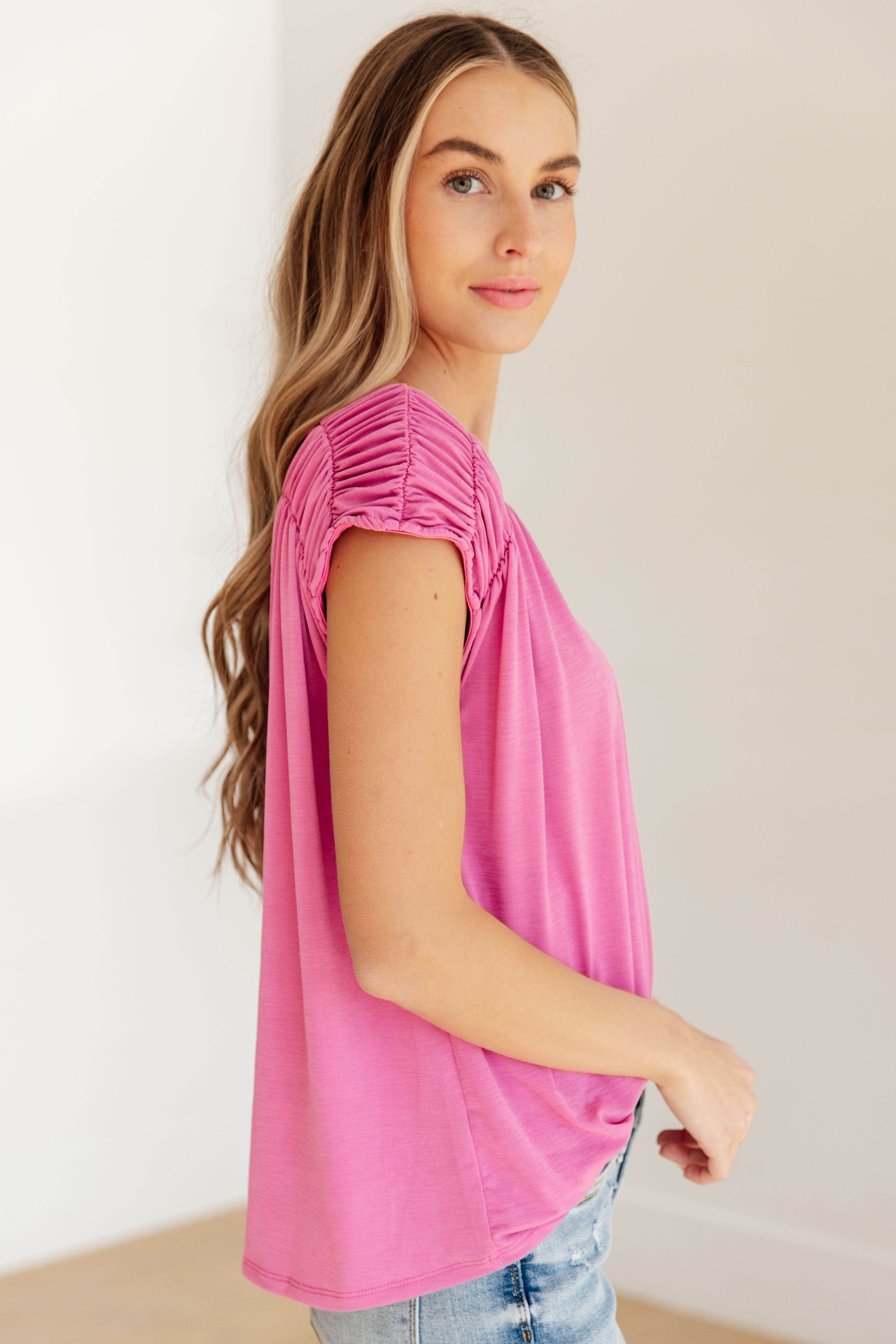 Ruched Cap Sleeve Top in Magenta-Womens-Stay Foxy Boutique, Florissant, Missouri