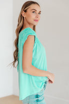 Ruched Cap Sleeve Top in Neon Blue-Womens-Stay Foxy Boutique, Florissant, Missouri