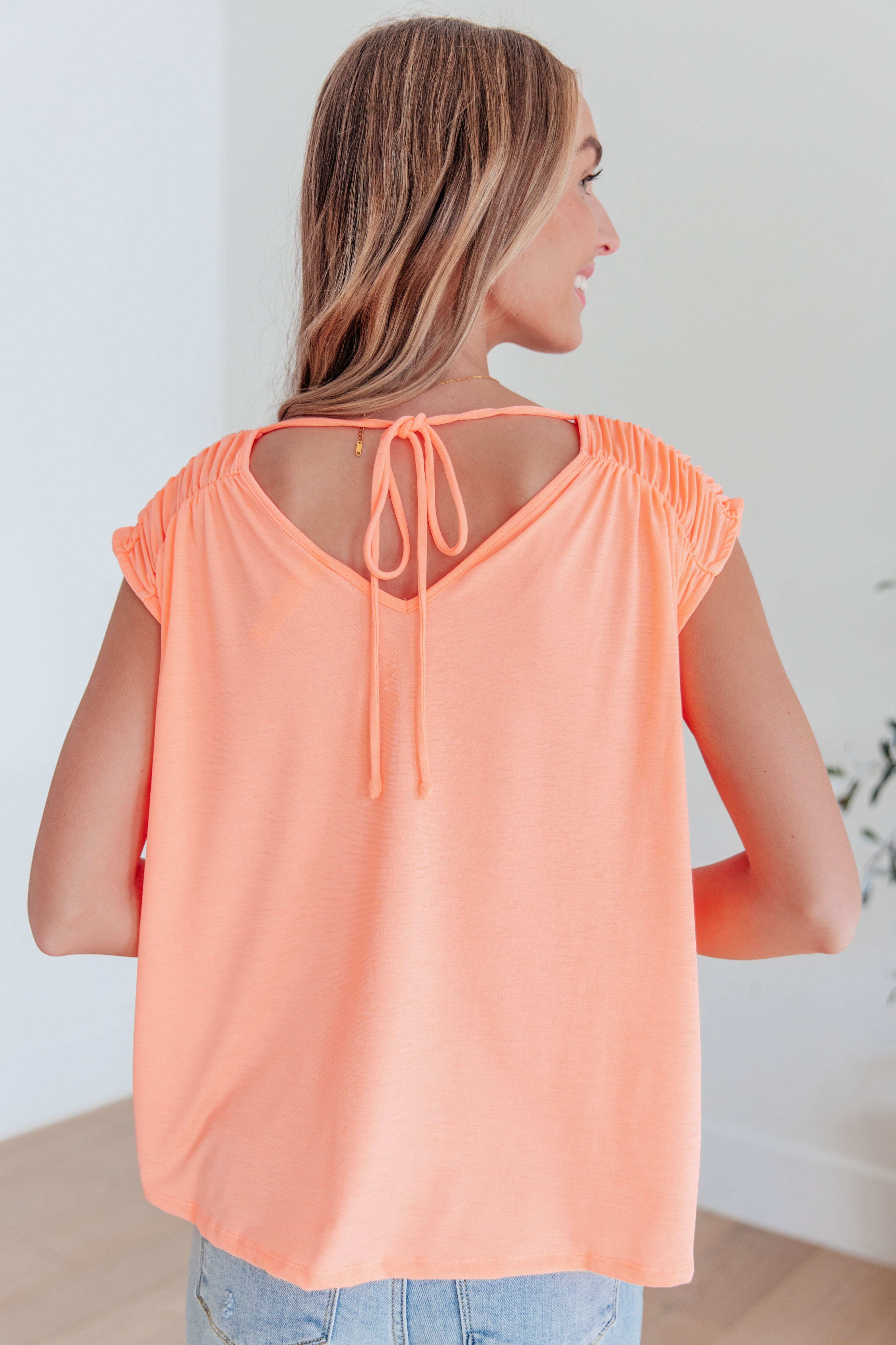 Ruched Cap Sleeve Top in Neon Orange-Womens-Stay Foxy Boutique, Florissant, Missouri