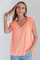 Ruched Cap Sleeve Top in Neon Orange-Womens-Stay Foxy Boutique, Florissant, Missouri