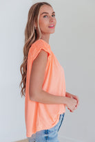 Ruched Cap Sleeve Top in Neon Orange-Womens-Stay Foxy Boutique, Florissant, Missouri