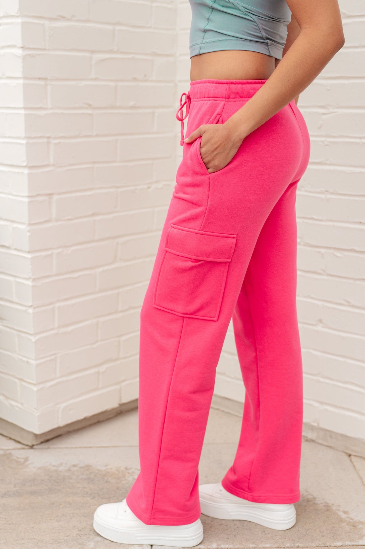 Run, Don't Walk Cargo Sweatpants in Flamingo Pink-Athleisure-Stay Foxy Boutique, Florissant, Missouri