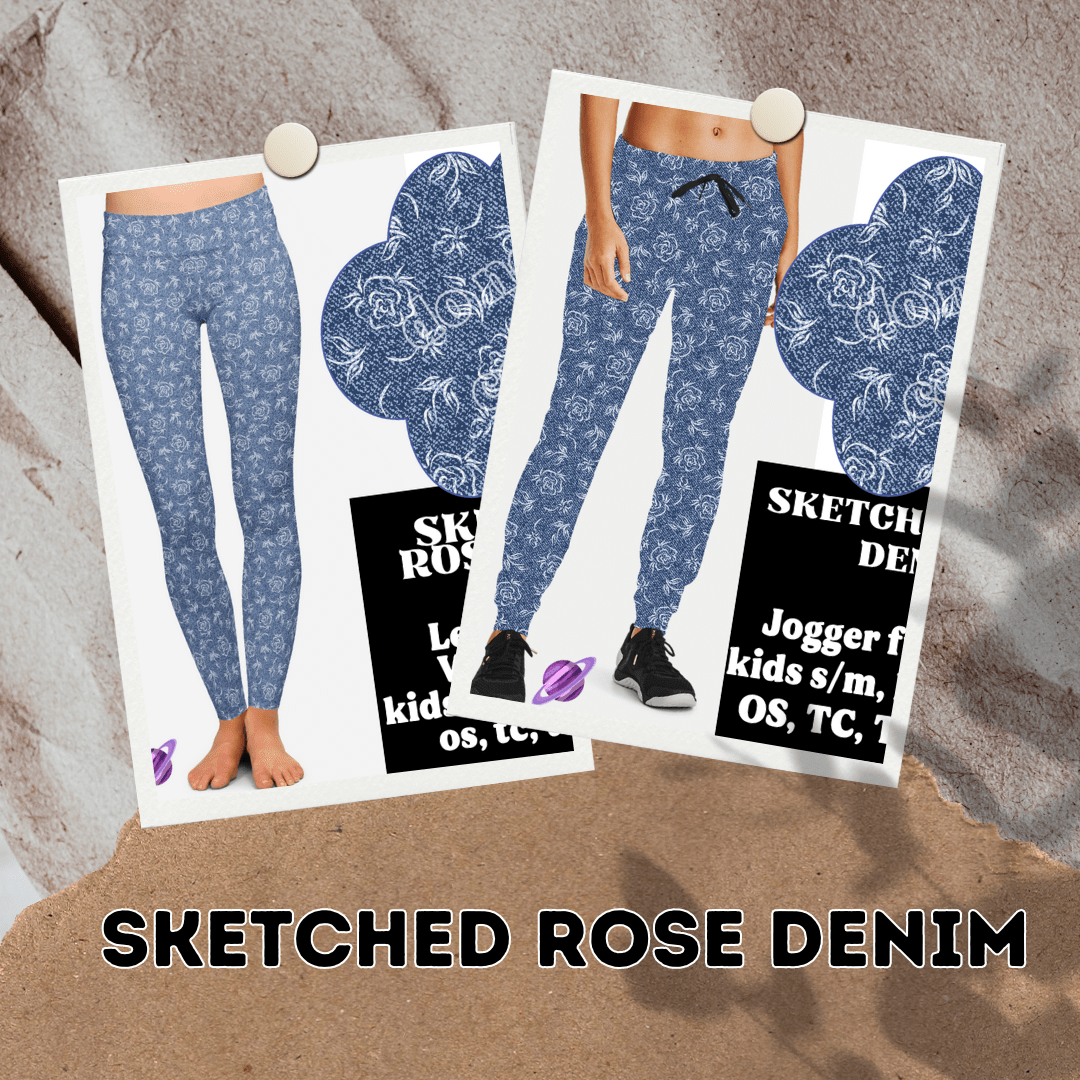 SKETCHED ROSE- DENIM PATTERN RUN - LEGGING/CAPRI-Stay Foxy Boutique, Florissant, Missouri