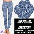 SKETCHED ROSE- DENIM PATTERN RUN - LEGGING/CAPRI-Stay Foxy Boutique, Florissant, Missouri