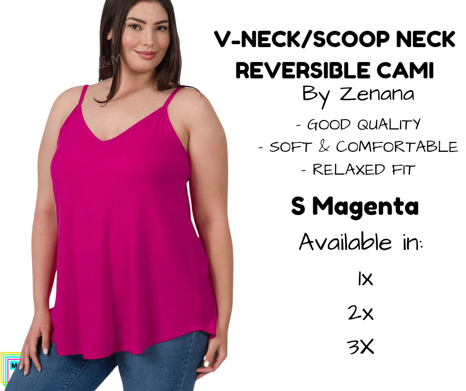 PLUS V-Neck/Scoop Neck Reversible Cami - S Magenta-Tank Top-Stay Foxy Boutique, Florissant, Missouri