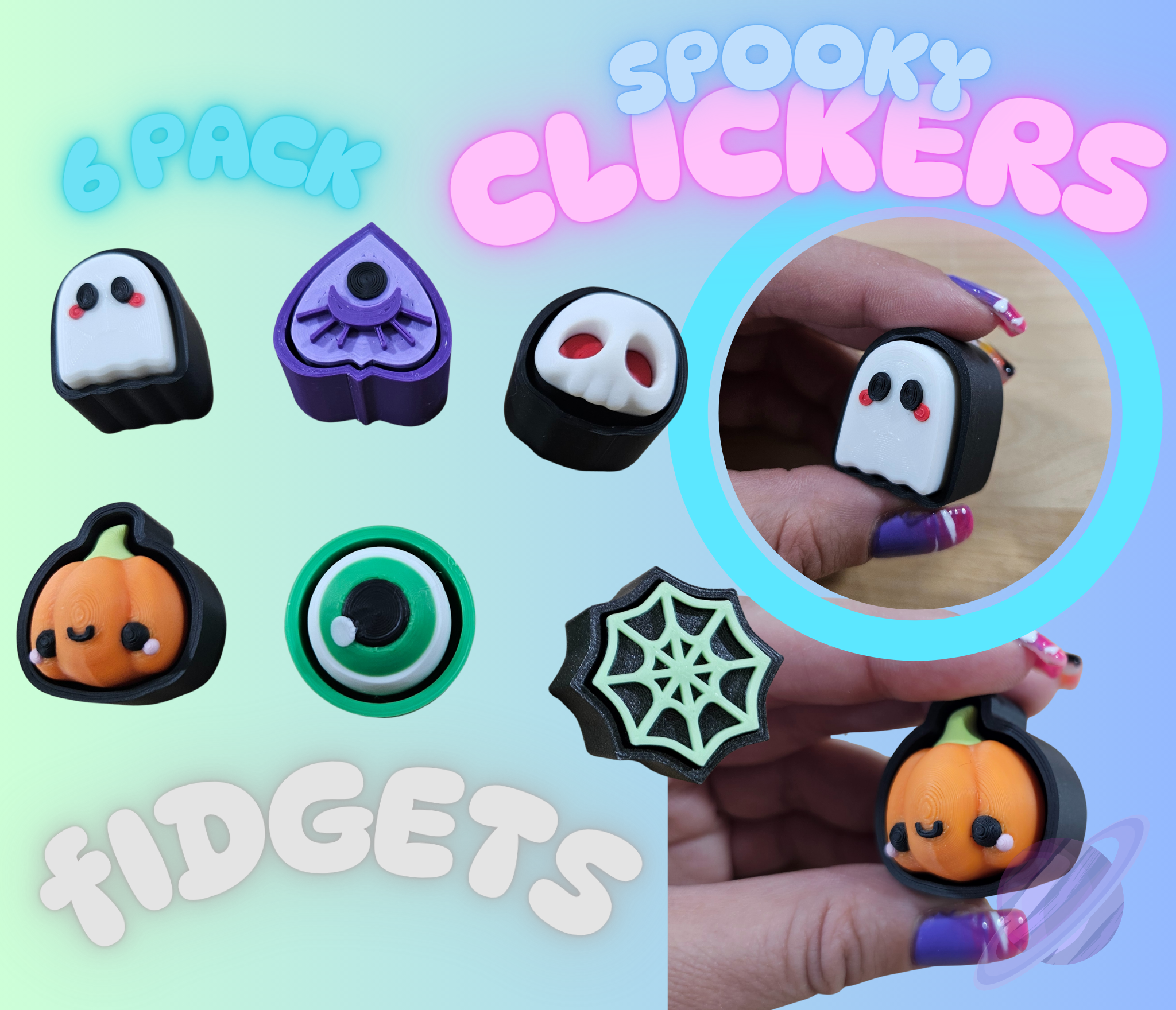 6 PACK- 3D PRINTED SPOOKY CLICKER FIDGETS-Stay Foxy Boutique, Florissant, Missouri