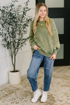 Safe and Secure Mineral Wash Pullover in Light Olive-Womens-Stay Foxy Boutique, Florissant, Missouri