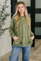 Safe and Secure Mineral Wash Pullover in Light Olive-Womens-Stay Foxy Boutique, Florissant, Missouri