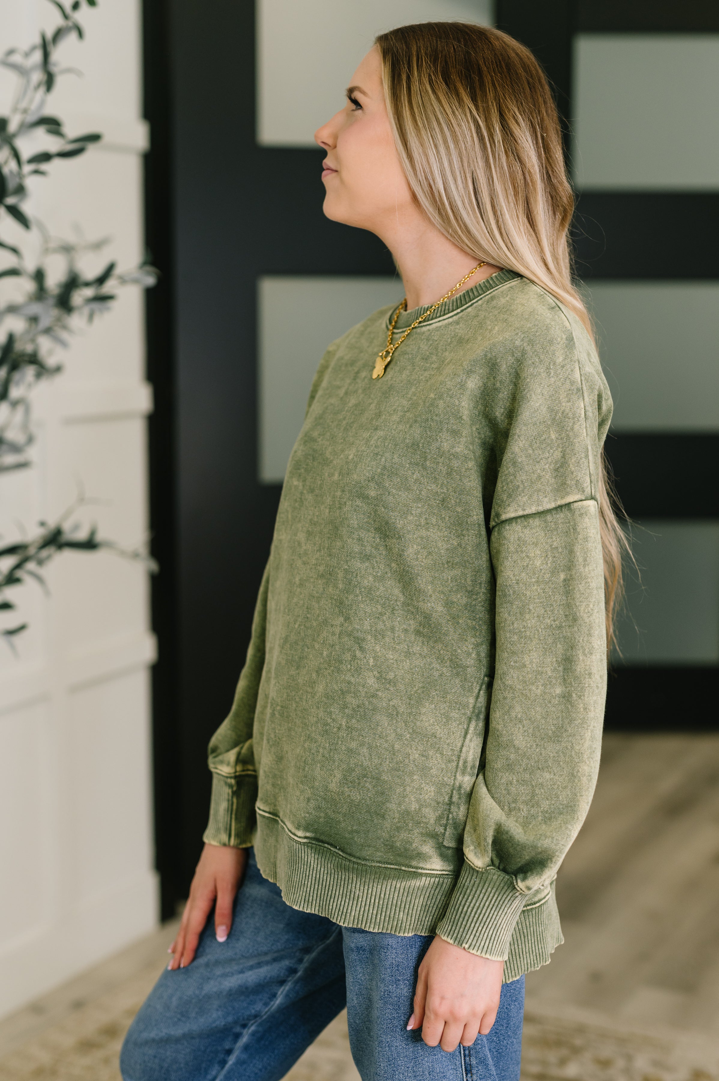 Safe and Secure Mineral Wash Pullover in Light Olive-Womens-Stay Foxy Boutique, Florissant, Missouri