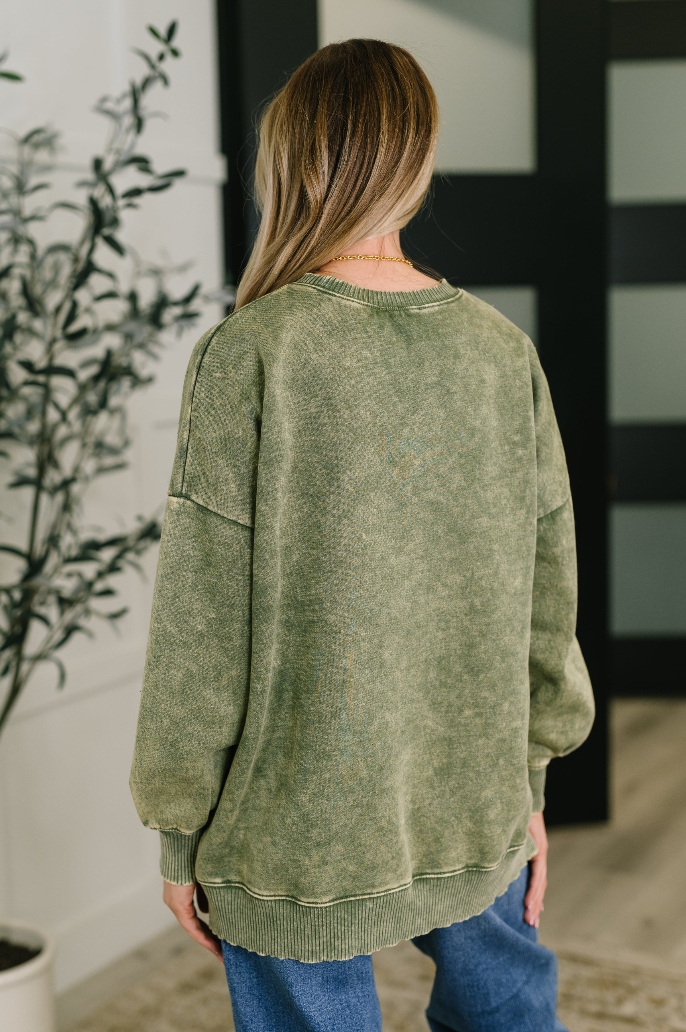Safe and Secure Mineral Wash Pullover in Light Olive-Womens-Stay Foxy Boutique, Florissant, Missouri