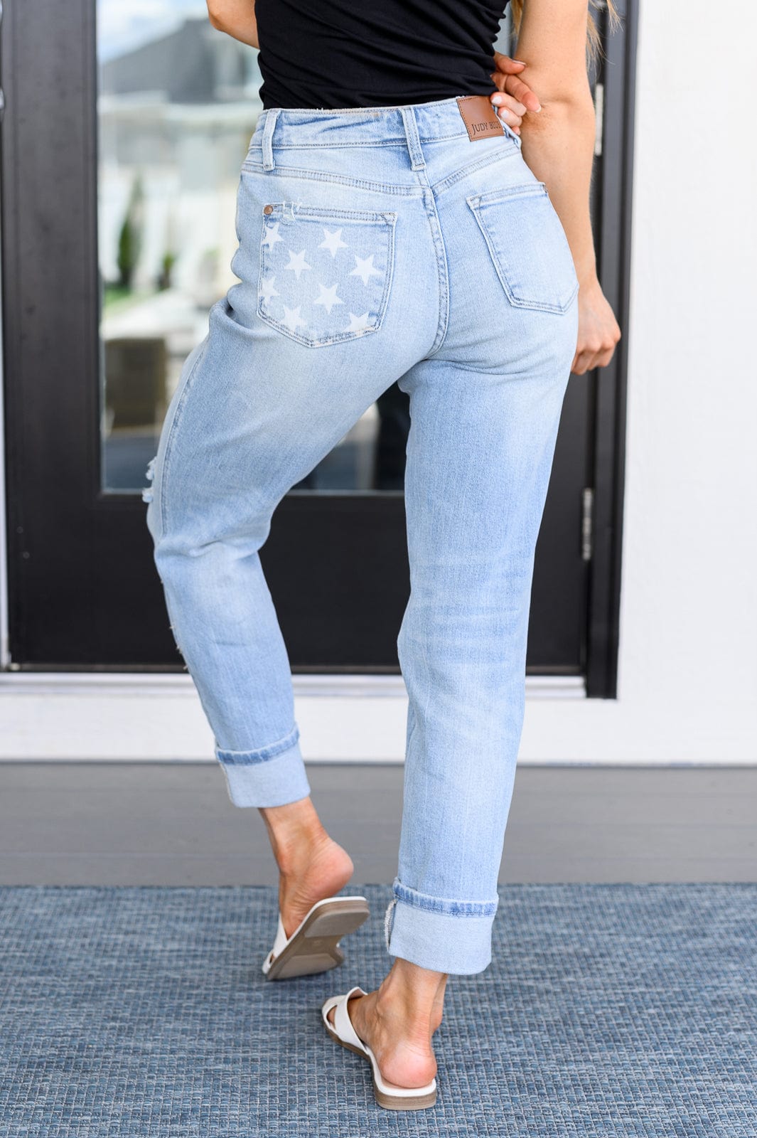 Sam Mid Rise Star Pocket Boyfriend Jeans-Womens-Stay Foxy Boutique, Florissant, Missouri