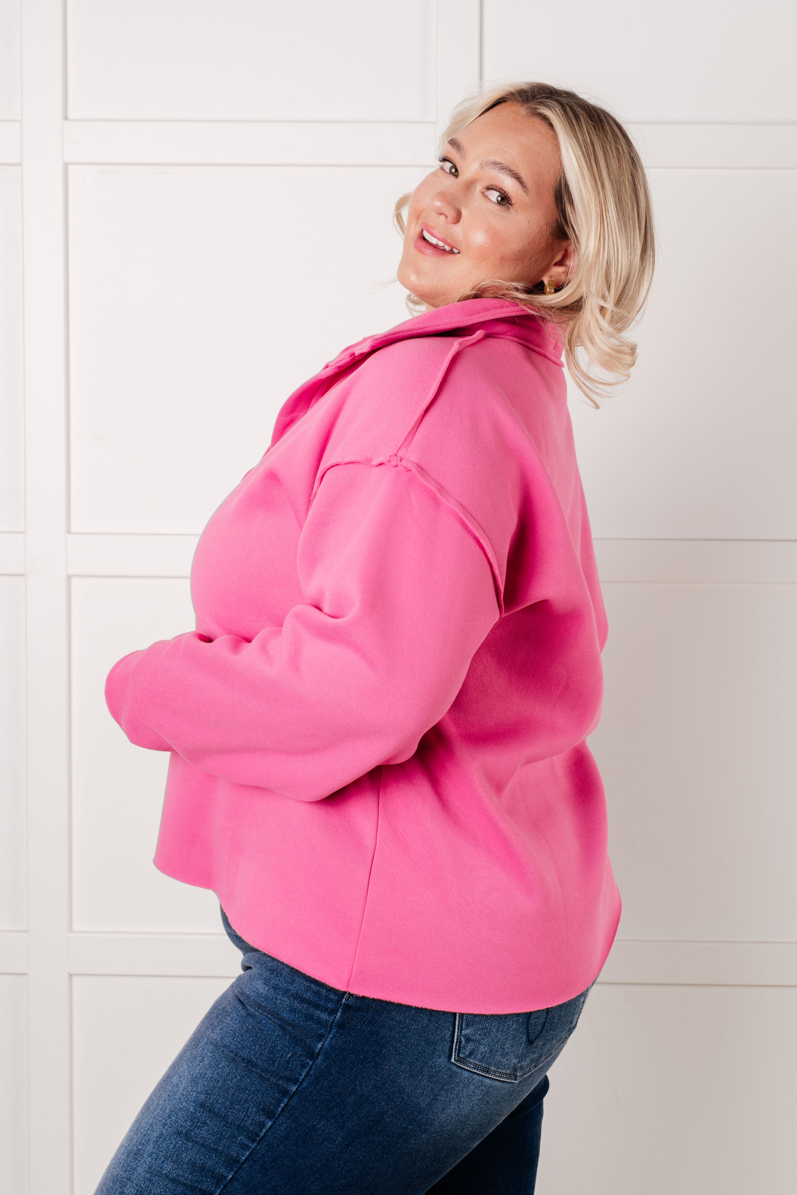 Same Ol' Situation Collared Pullover in Hot Pink-Tops-Stay Foxy Boutique, Florissant, Missouri
