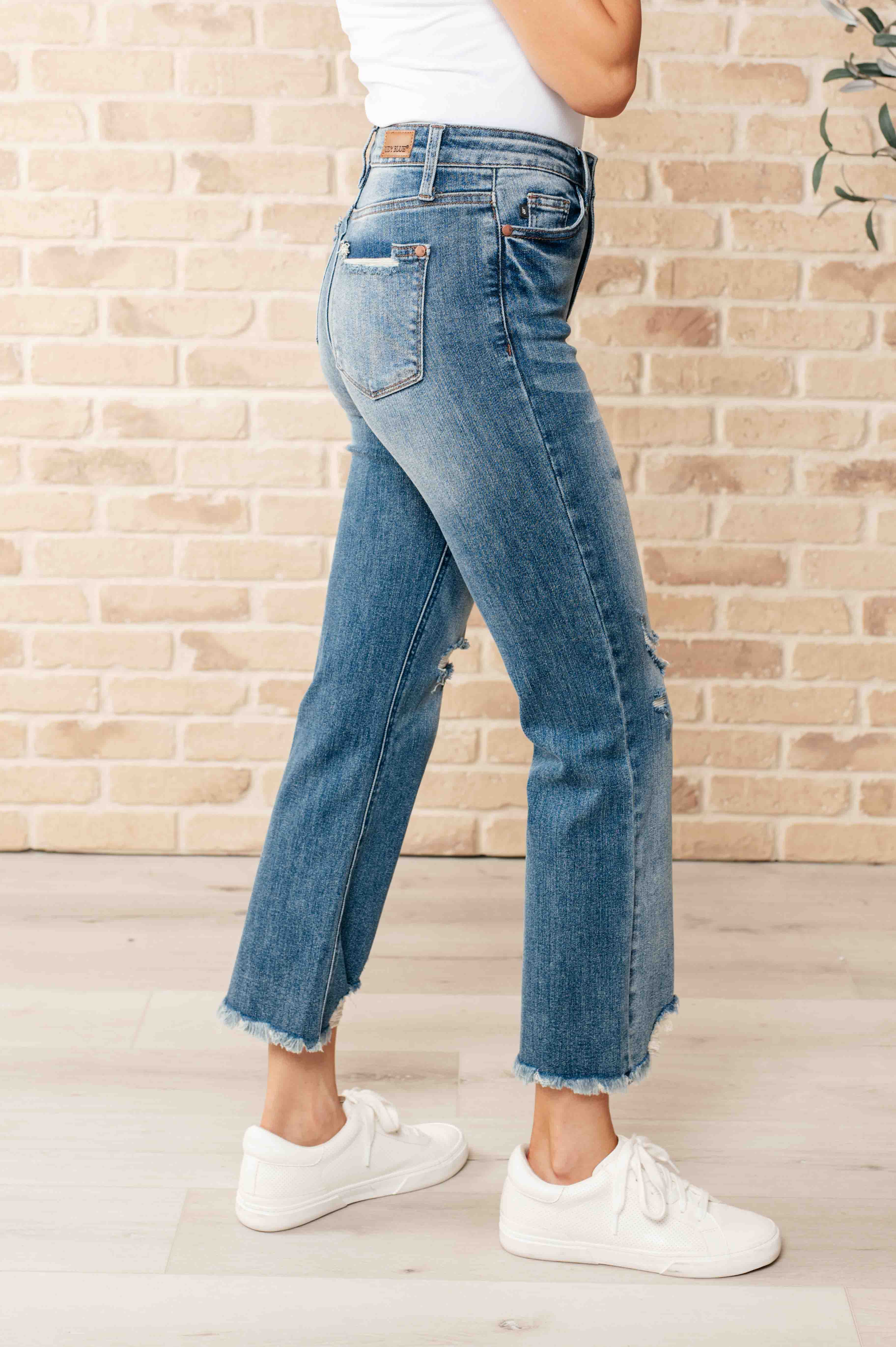Sammy High Waist Distressed Crop Straight Leg Jeans-Womens-Stay Foxy Boutique, Florissant, Missouri