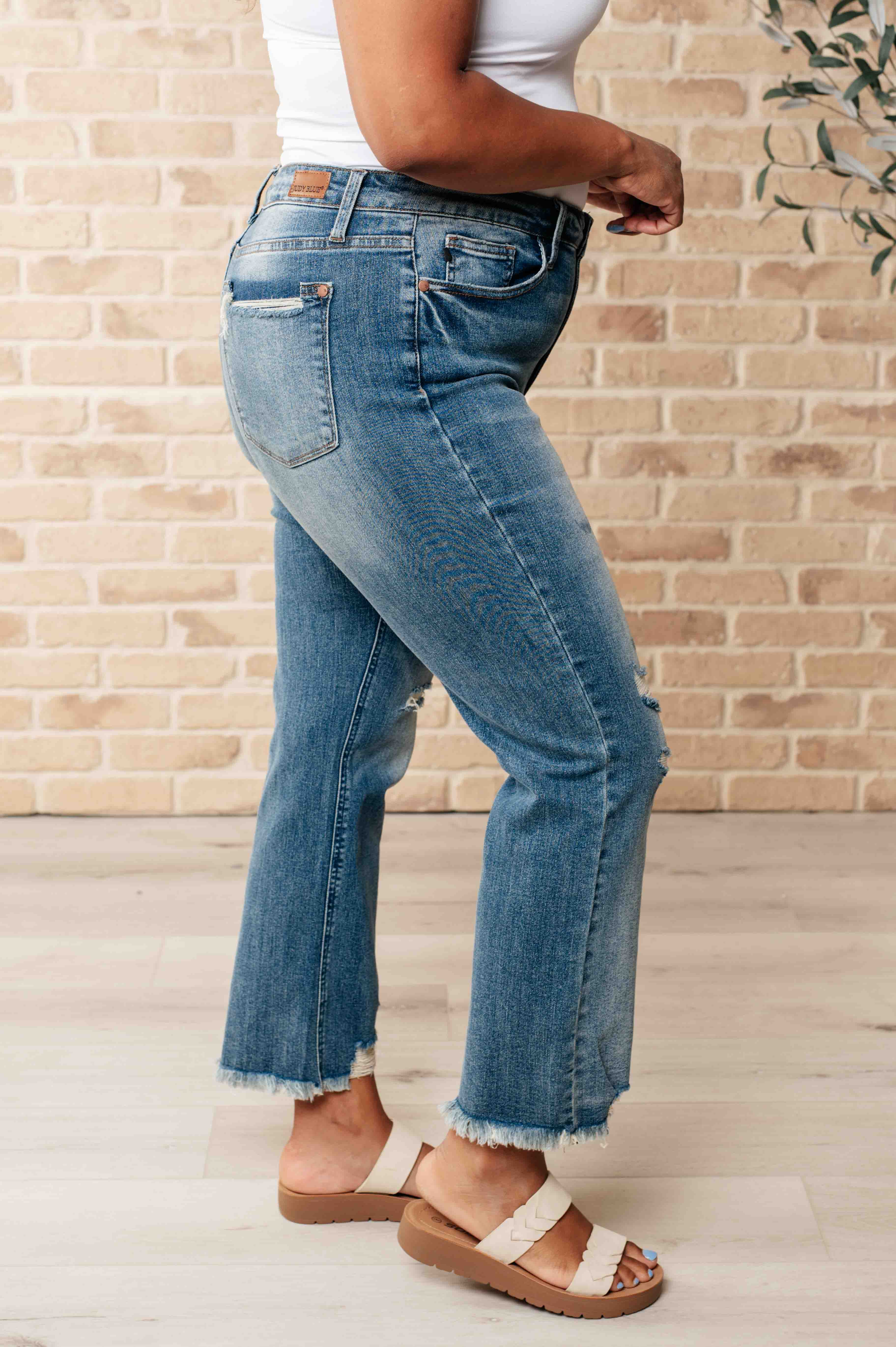 Sammy High Waist Distressed Crop Straight Leg Jeans-Womens-Stay Foxy Boutique, Florissant, Missouri