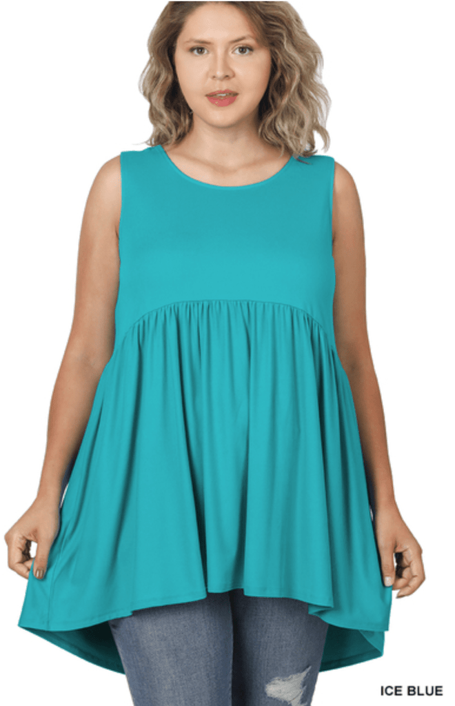 BRUSHED DTY SLEEVELESS EMPIRE WAIST SHIRRING-Zenana-Stay Foxy Boutique, Florissant, Missouri