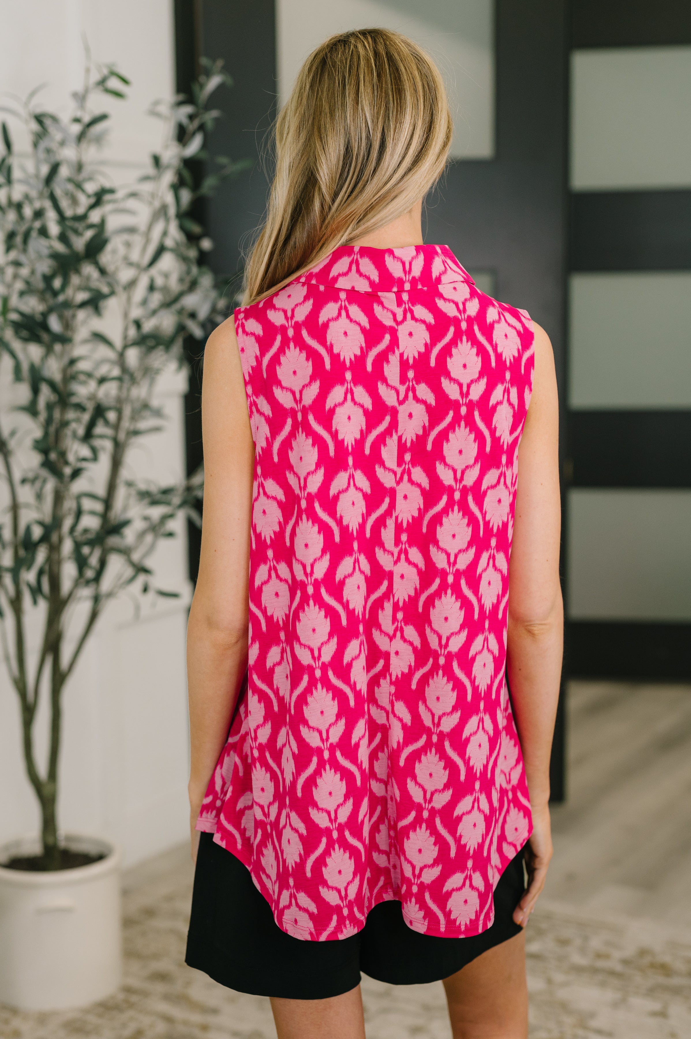 Sea Spray Collared Sleeveless Top in Floral Ikat-Womens-Stay Foxy Boutique, Florissant, Missouri