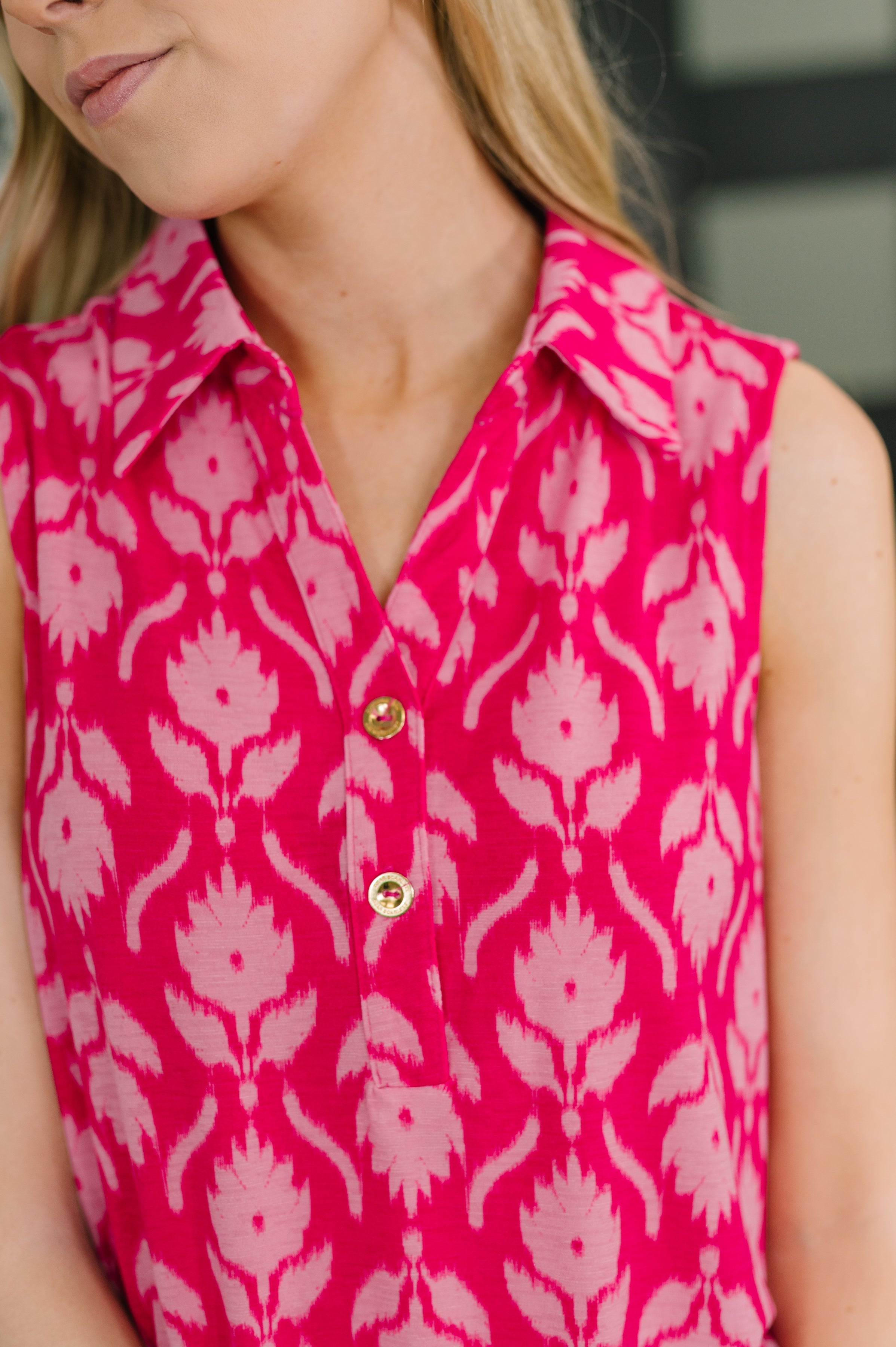 Sea Spray Collared Sleeveless Top in Floral Ikat-Womens-Stay Foxy Boutique, Florissant, Missouri