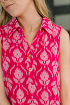 Sea Spray Collared Sleeveless Top in Floral Ikat-Womens-Stay Foxy Boutique, Florissant, Missouri