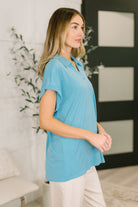 Sea You Soon Collared Top in Costal Blue-Womens-Stay Foxy Boutique, Florissant, Missouri