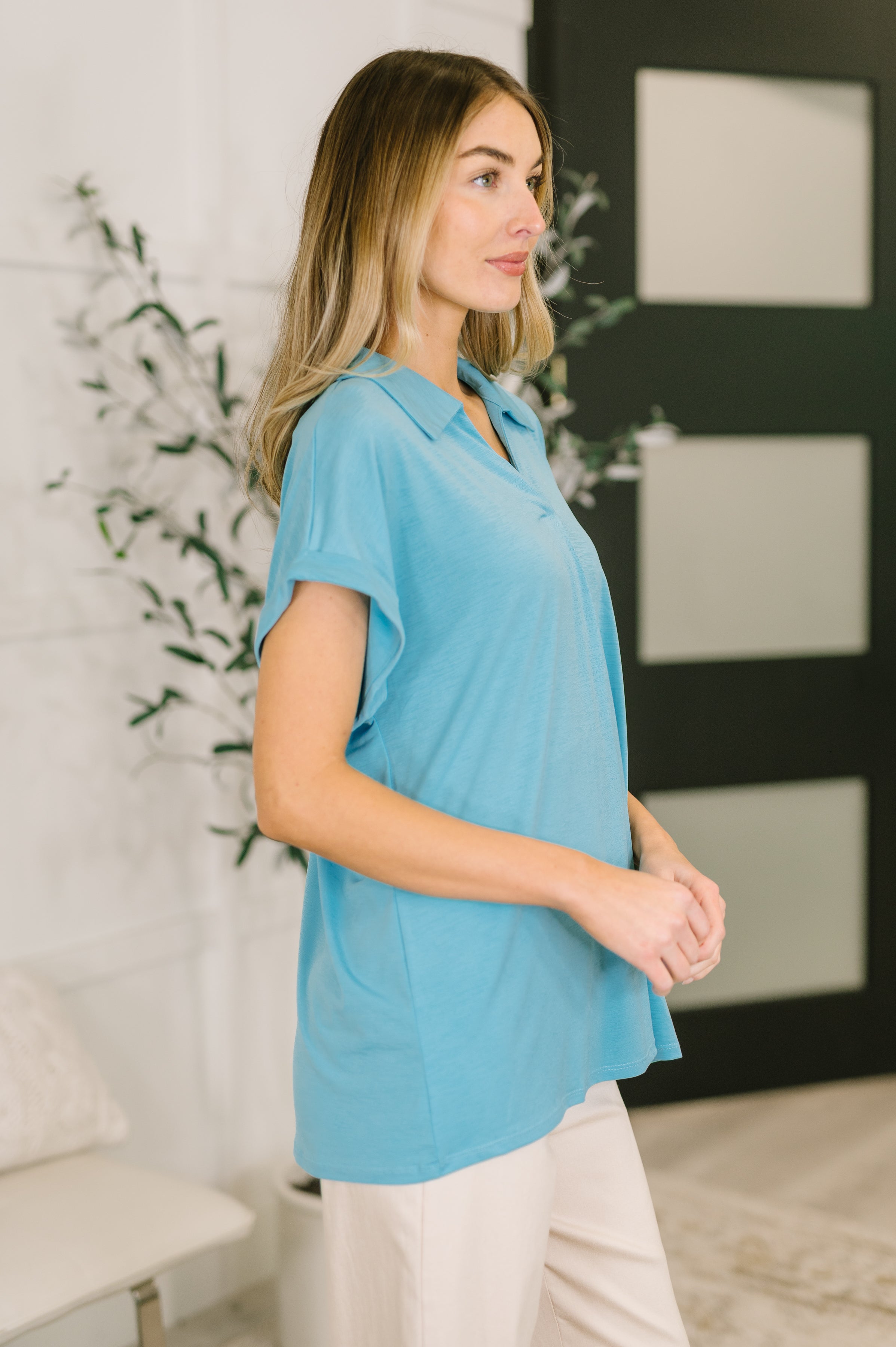 Sea You Soon Collared Top in Costal Blue-Womens-Stay Foxy Boutique, Florissant, Missouri