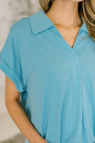 Sea You Soon Collared Top in Costal Blue-Womens-Stay Foxy Boutique, Florissant, Missouri