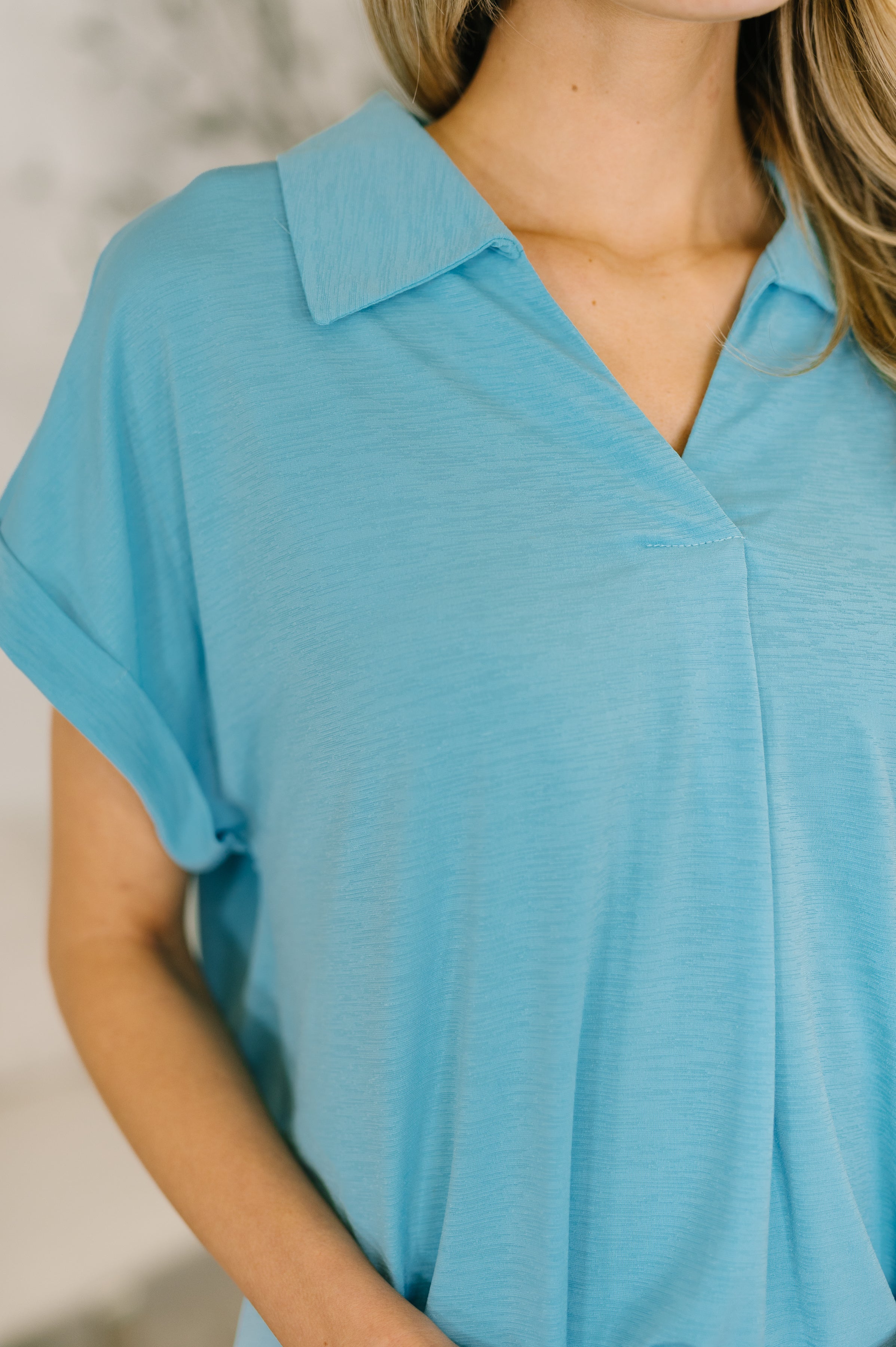 Sea You Soon Collared Top in Costal Blue-Womens-Stay Foxy Boutique, Florissant, Missouri