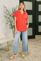 Sea You Soon Collared Top in Hot Coral-Womens-Stay Foxy Boutique, Florissant, Missouri