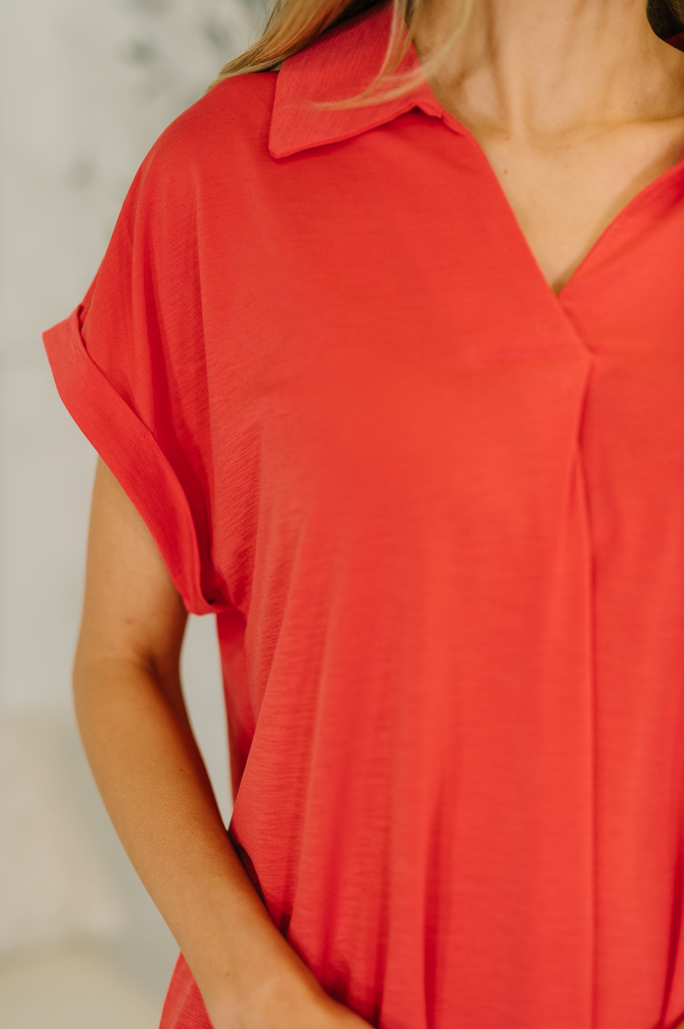 Sea You Soon Collared Top in Hot Coral-Womens-Stay Foxy Boutique, Florissant, Missouri
