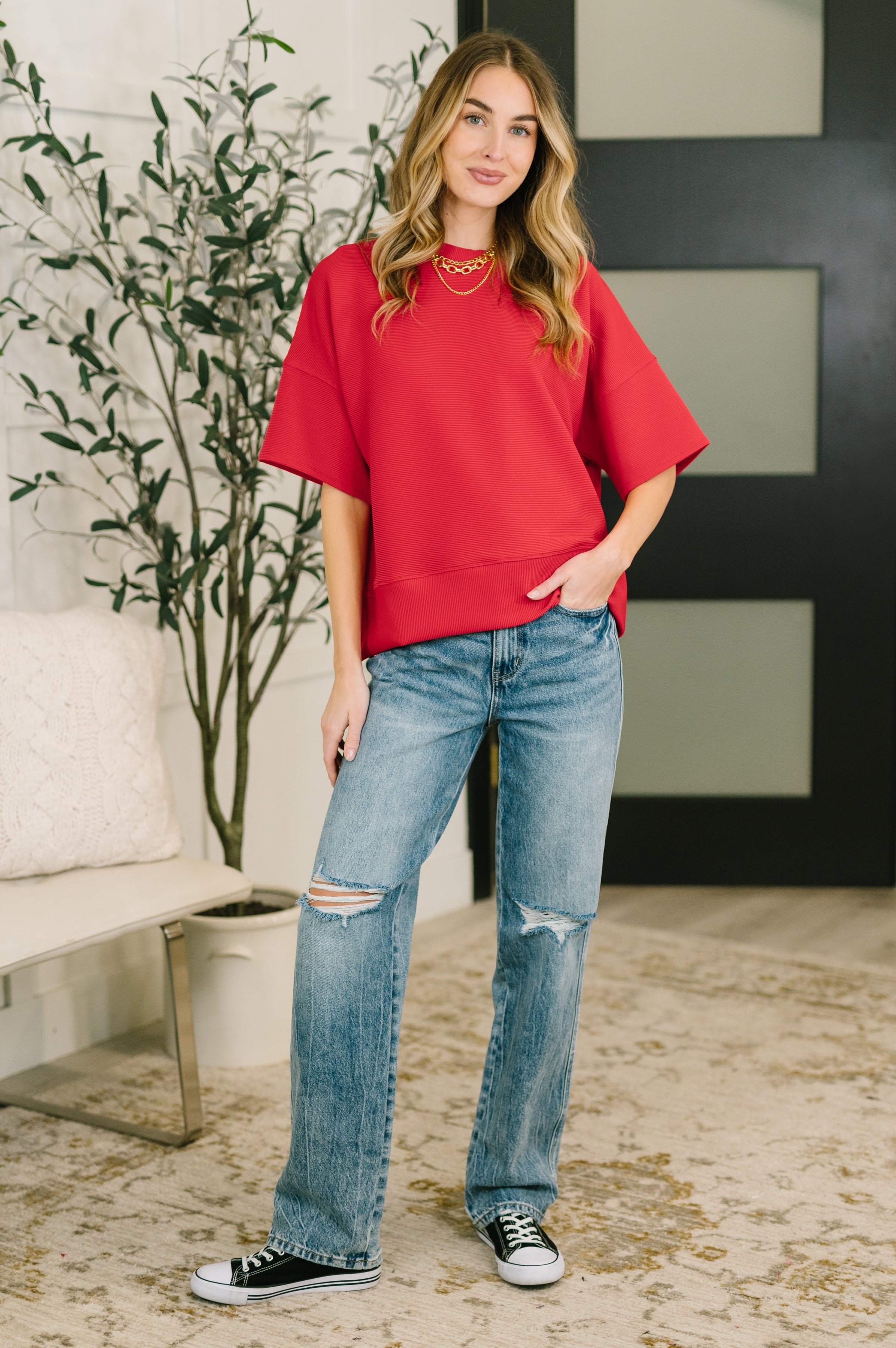 Sense of Clarity Boxy Top in Ruby-Womens-Stay Foxy Boutique, Florissant, Missouri