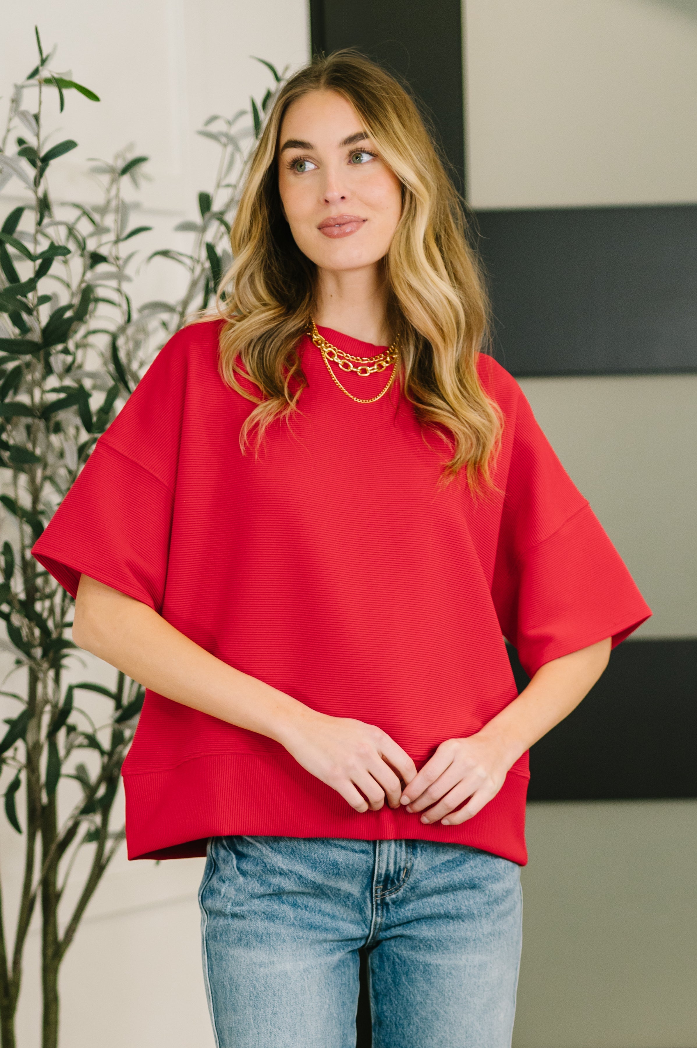 Sense of Clarity Boxy Top in Ruby-Womens-Stay Foxy Boutique, Florissant, Missouri