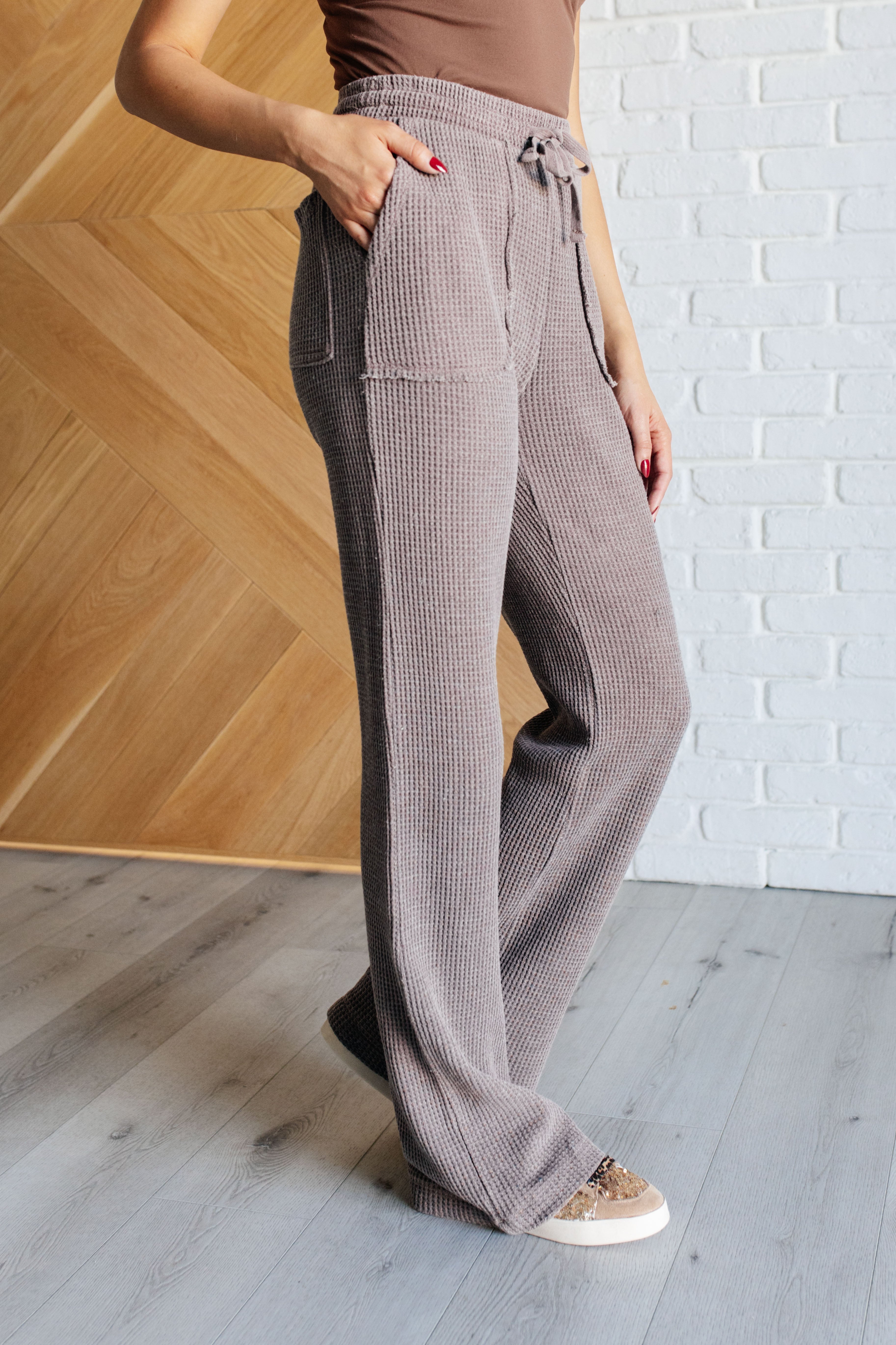 Set Process Mineral Wash Waffle Knit Pants in Brown-Athleisure-Stay Foxy Boutique, Florissant, Missouri