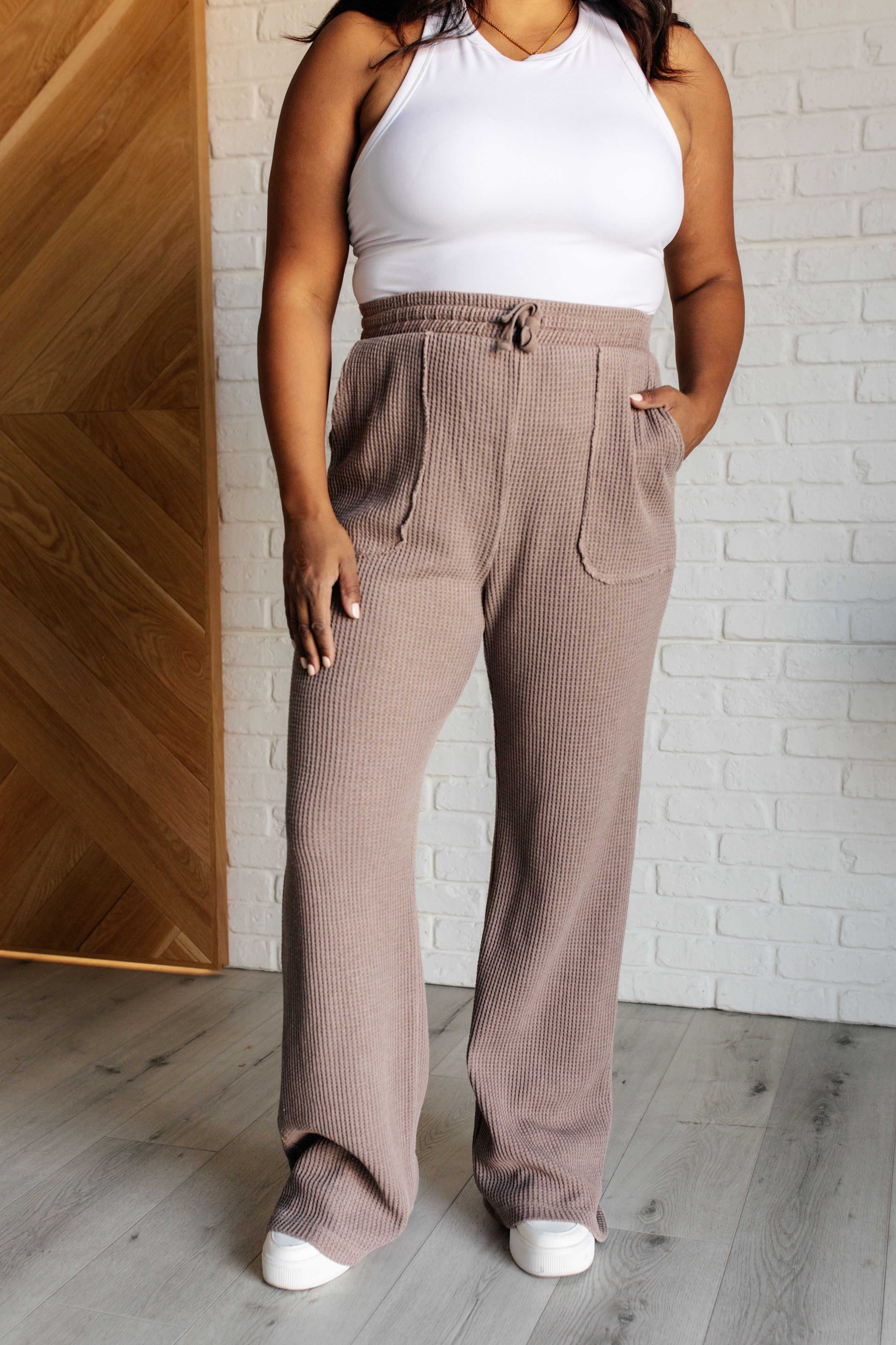 Set Process Mineral Wash Waffle Knit Pants in Brown-Athleisure-Stay Foxy Boutique, Florissant, Missouri