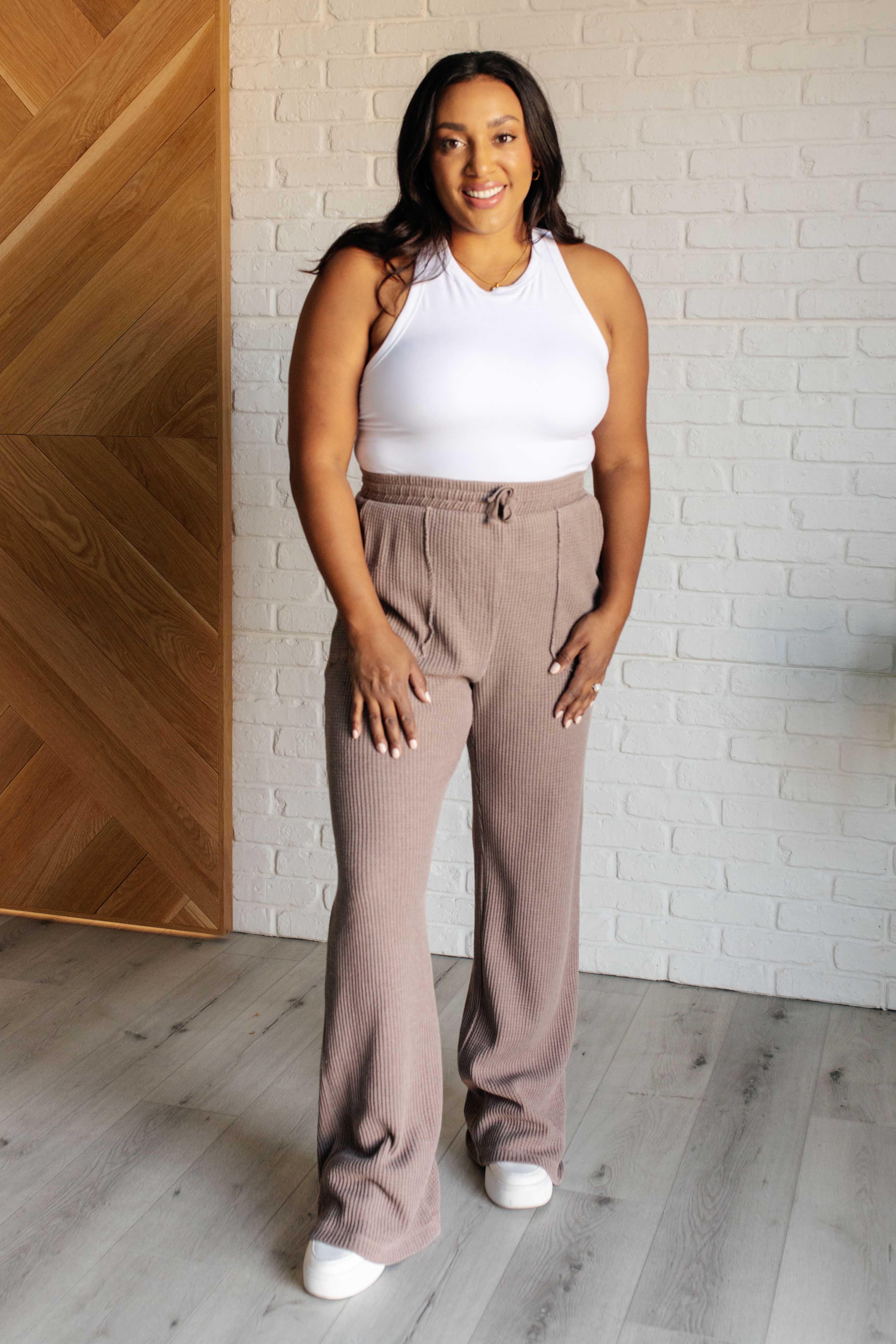 Set Process Mineral Wash Waffle Knit Pants in Brown-Athleisure-Stay Foxy Boutique, Florissant, Missouri