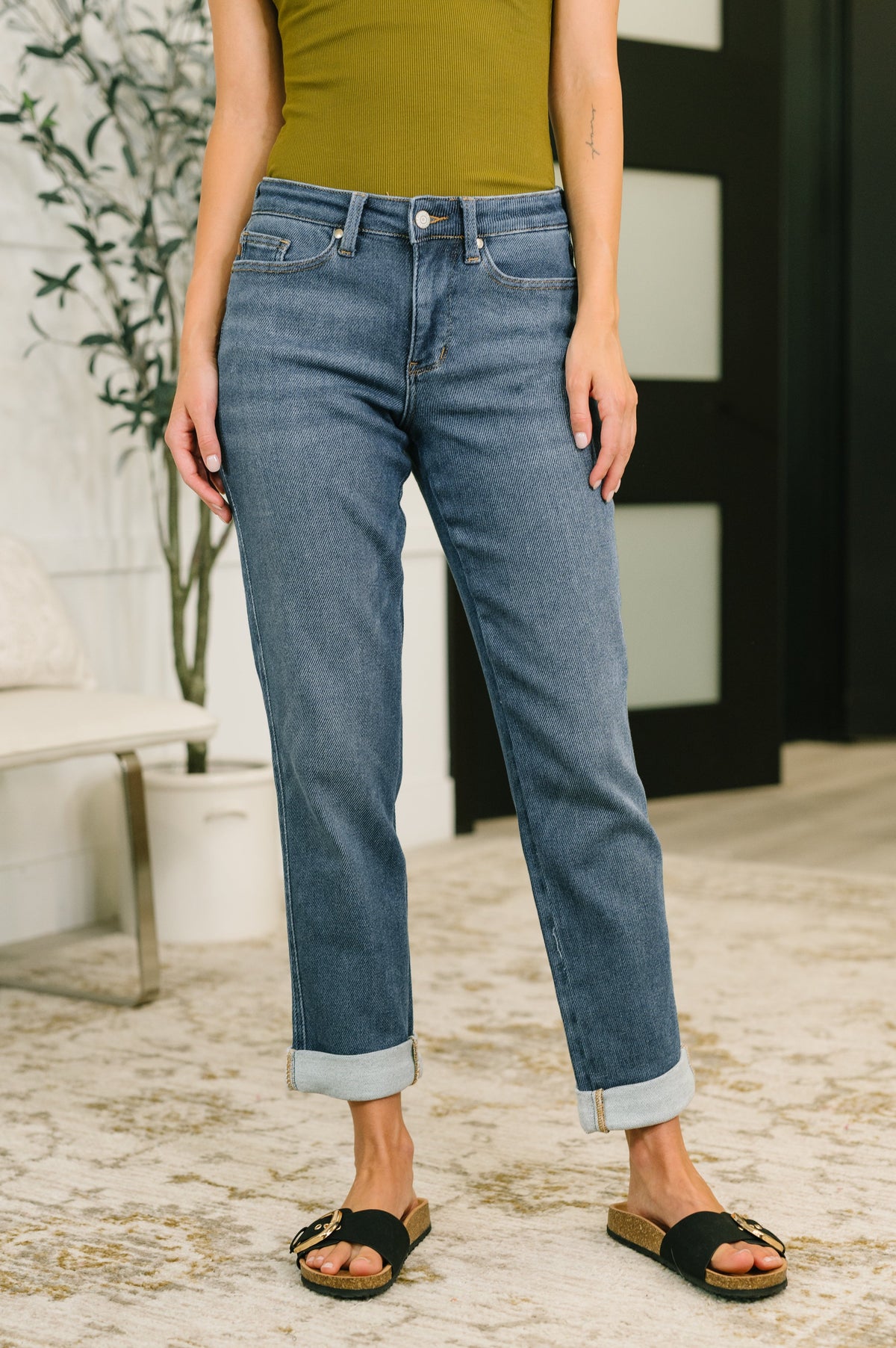 Shane Mid Rise Billie Boyfriend Jean in Dark Cozy Indigo-Womens-Stay Foxy Boutique, Florissant, Missouri