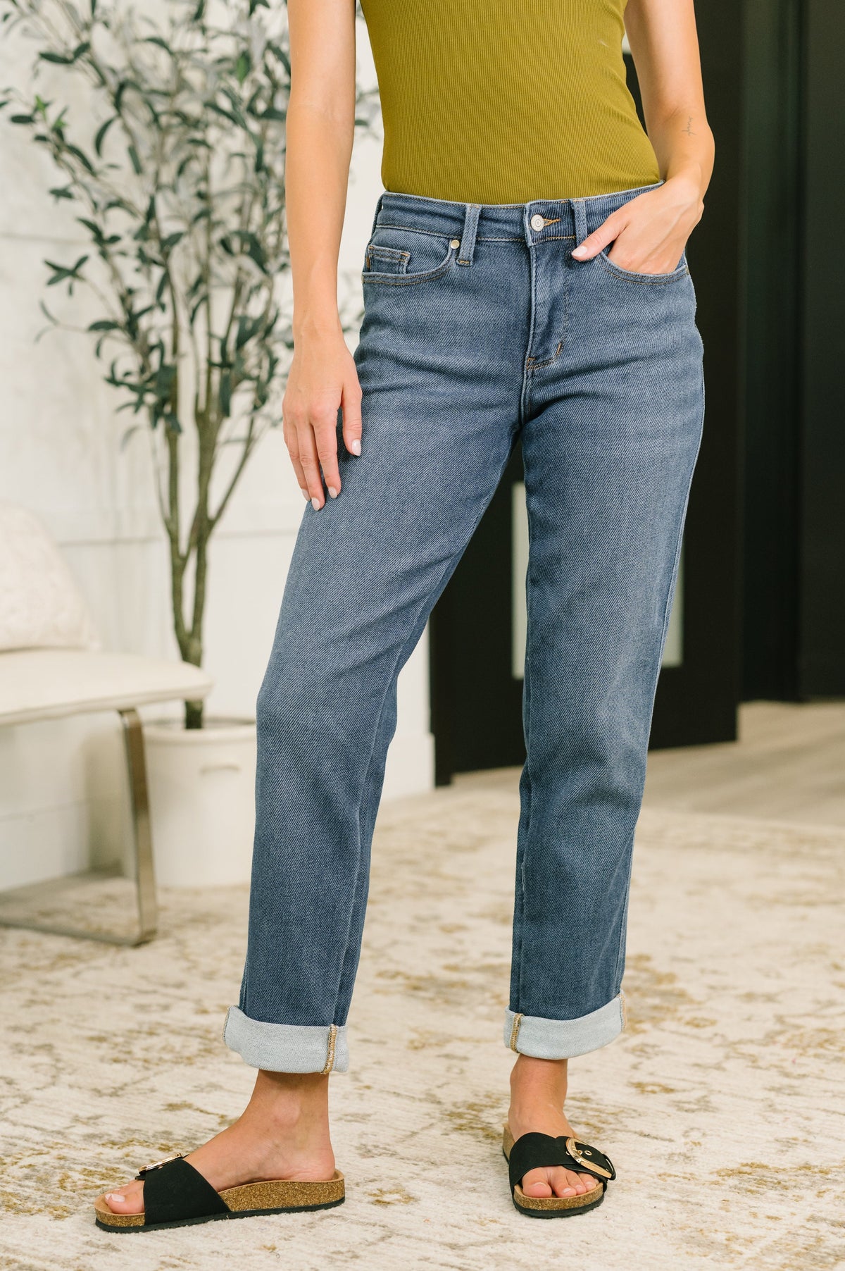 Shane Mid Rise Billie Boyfriend Jean in Dark Cozy Indigo-Womens-Stay Foxy Boutique, Florissant, Missouri
