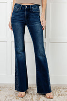 Shannon Mid Rise Rhinestone Detail Flare Jeans-Womens-Stay Foxy Boutique, Florissant, Missouri