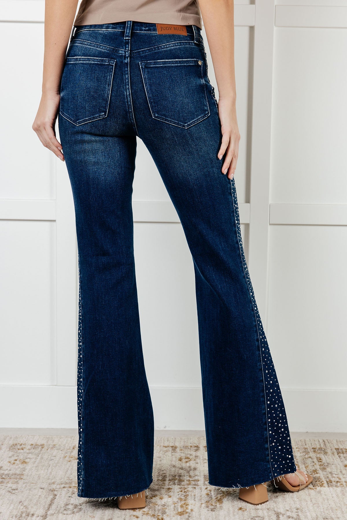 Shannon Mid Rise Rhinestone Detail Flare Jeans-Womens-Stay Foxy Boutique, Florissant, Missouri