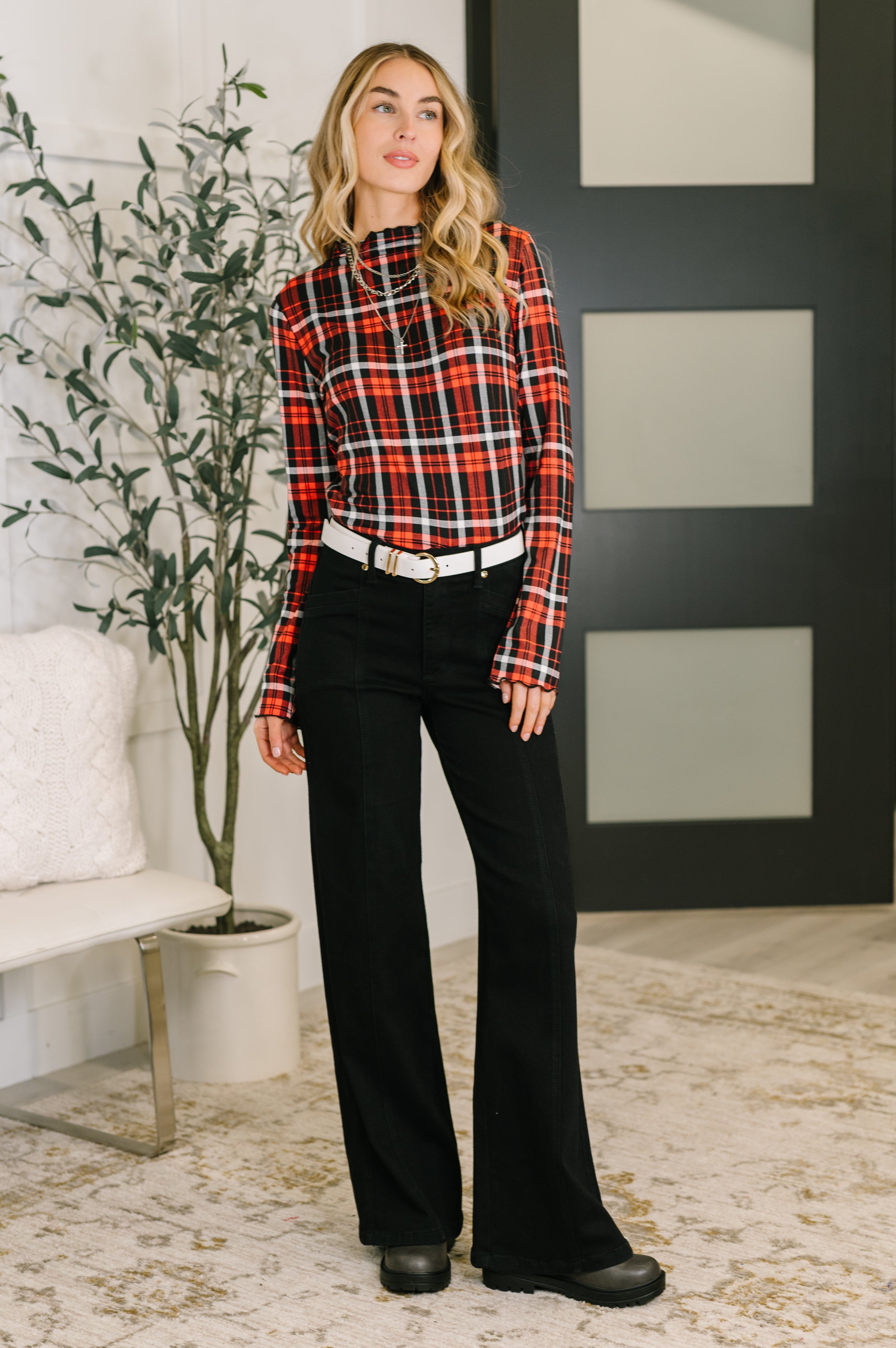 She's Always Changing Plaid Lettuce Hem Top-Womens-Stay Foxy Boutique, Florissant, Missouri